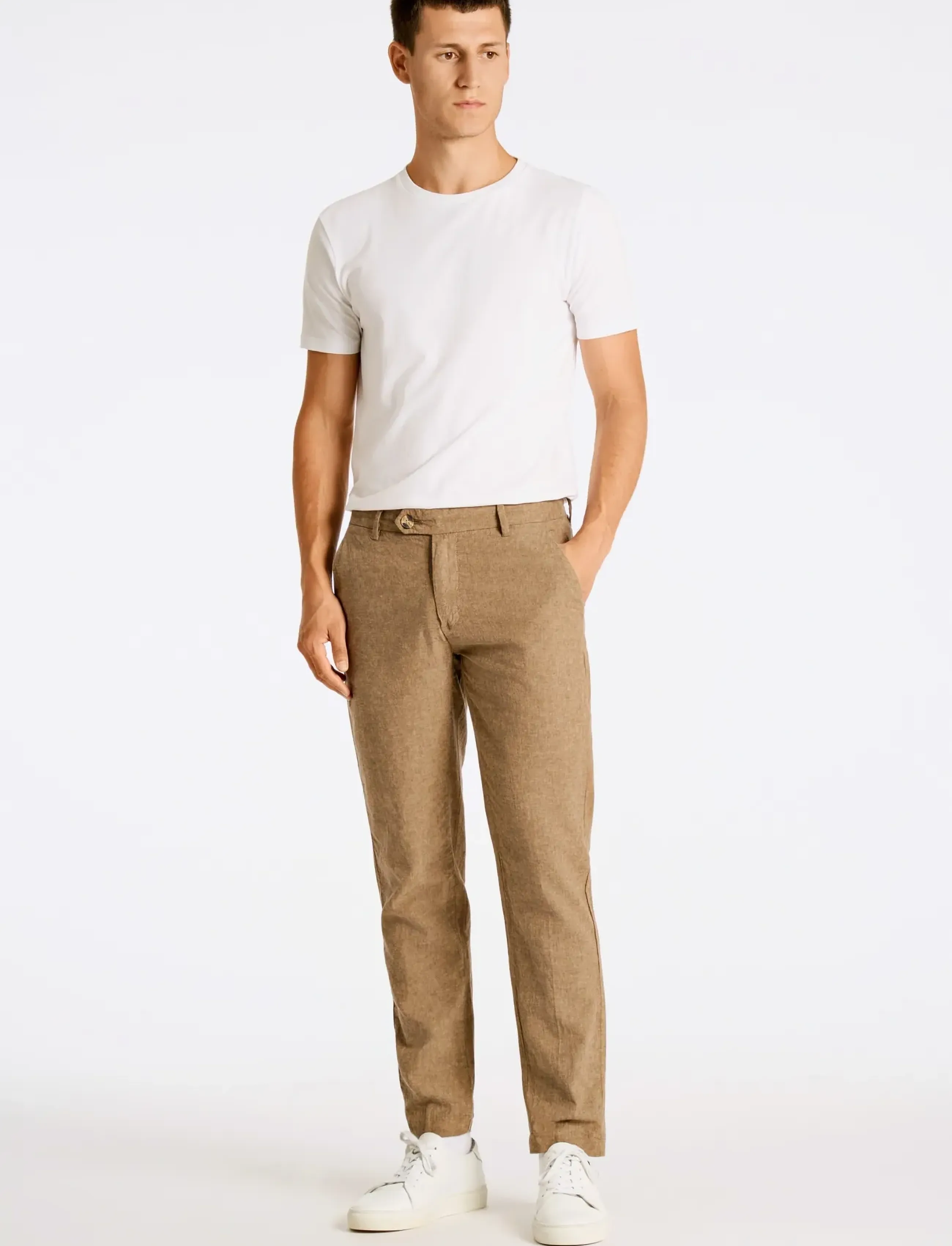 Lindbergh Linen club pants - Hosen - DK STONE / brown