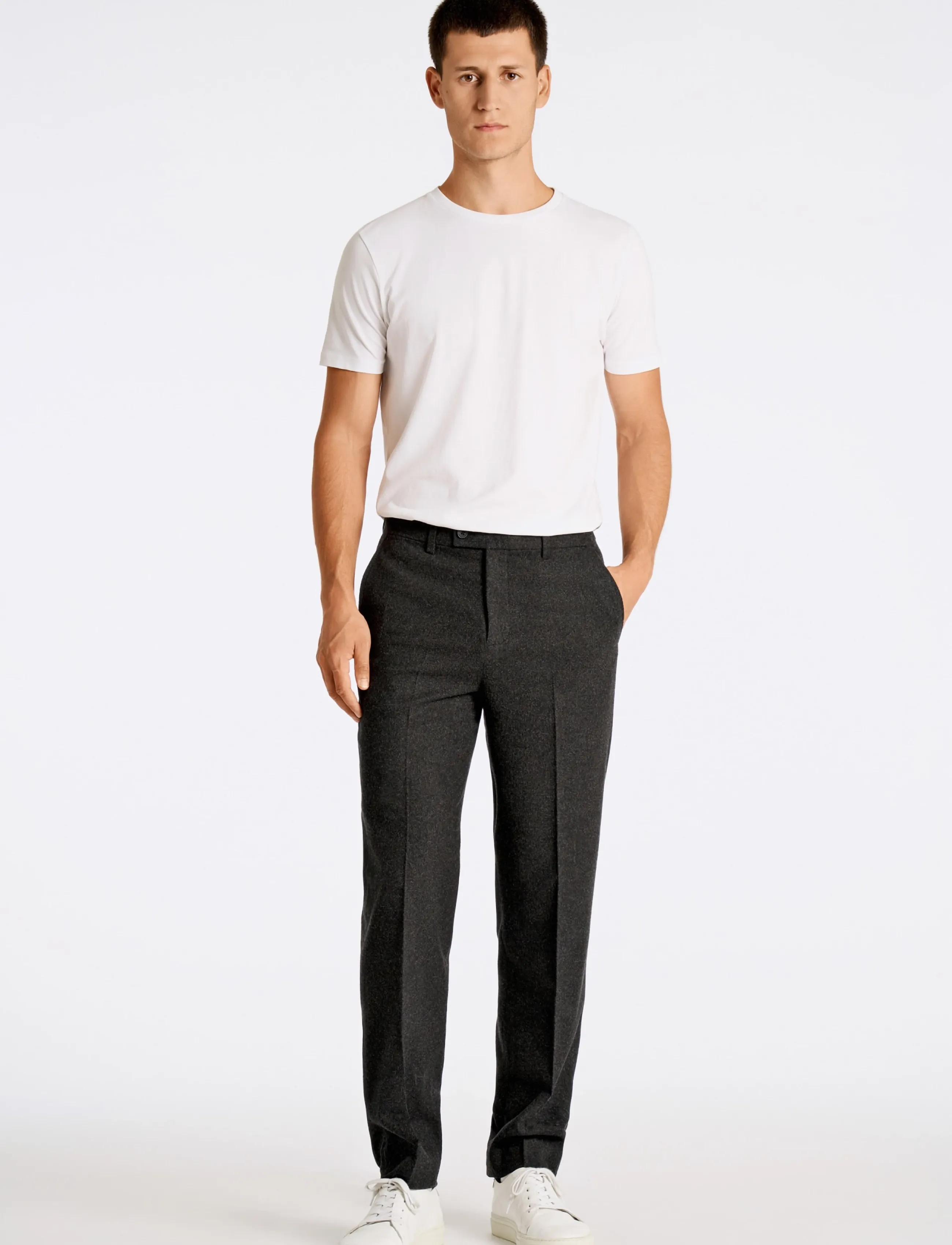 Lindbergh Flannel wool blend formal pant - Habitbukser - BLACK MEL / grey