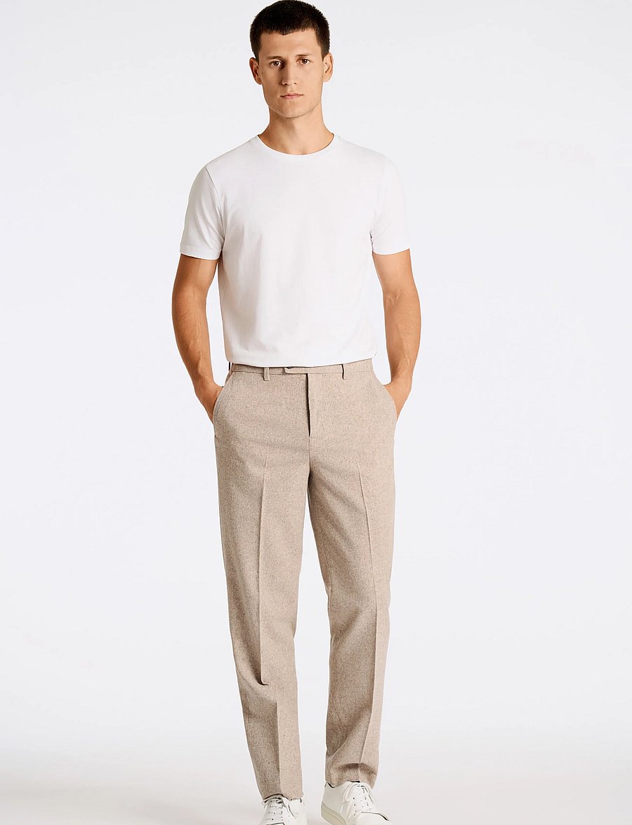 Lindbergh - Flannel wool blend formal pant - habitbukser - dk sand mel - 0