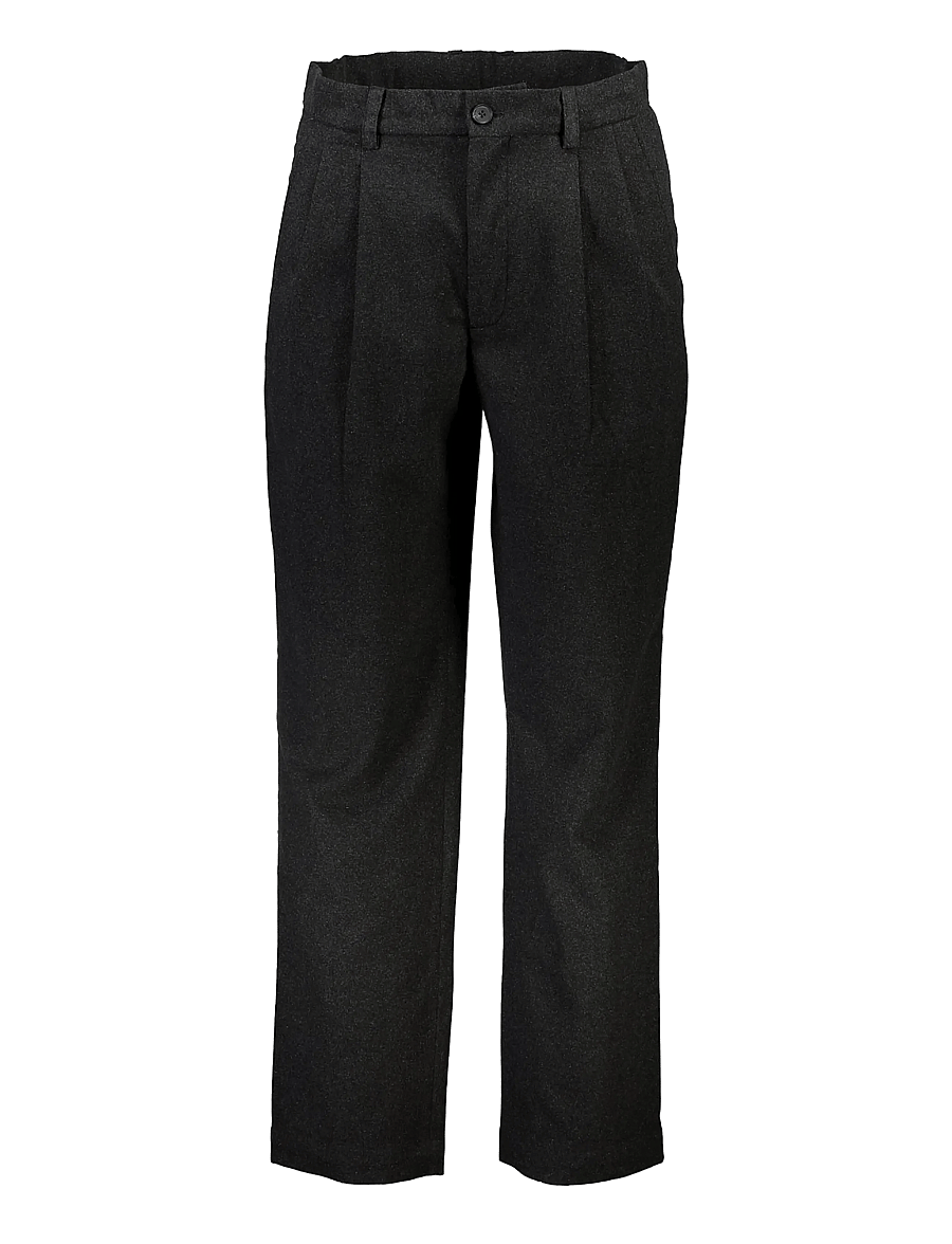 Lindbergh - Flannel wool blend wide pants - black mel - 1
