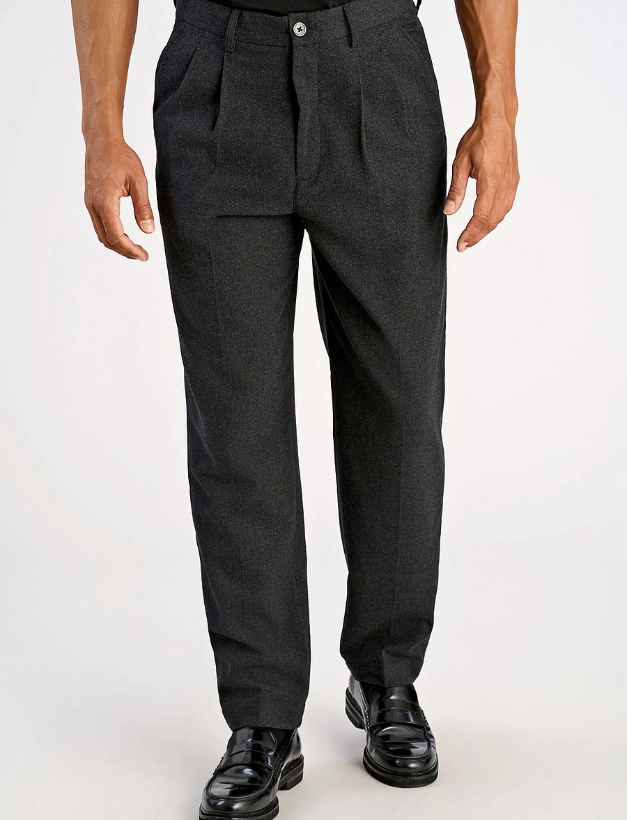Lindbergh - Flannel wool blend wide pants - black mel - 3