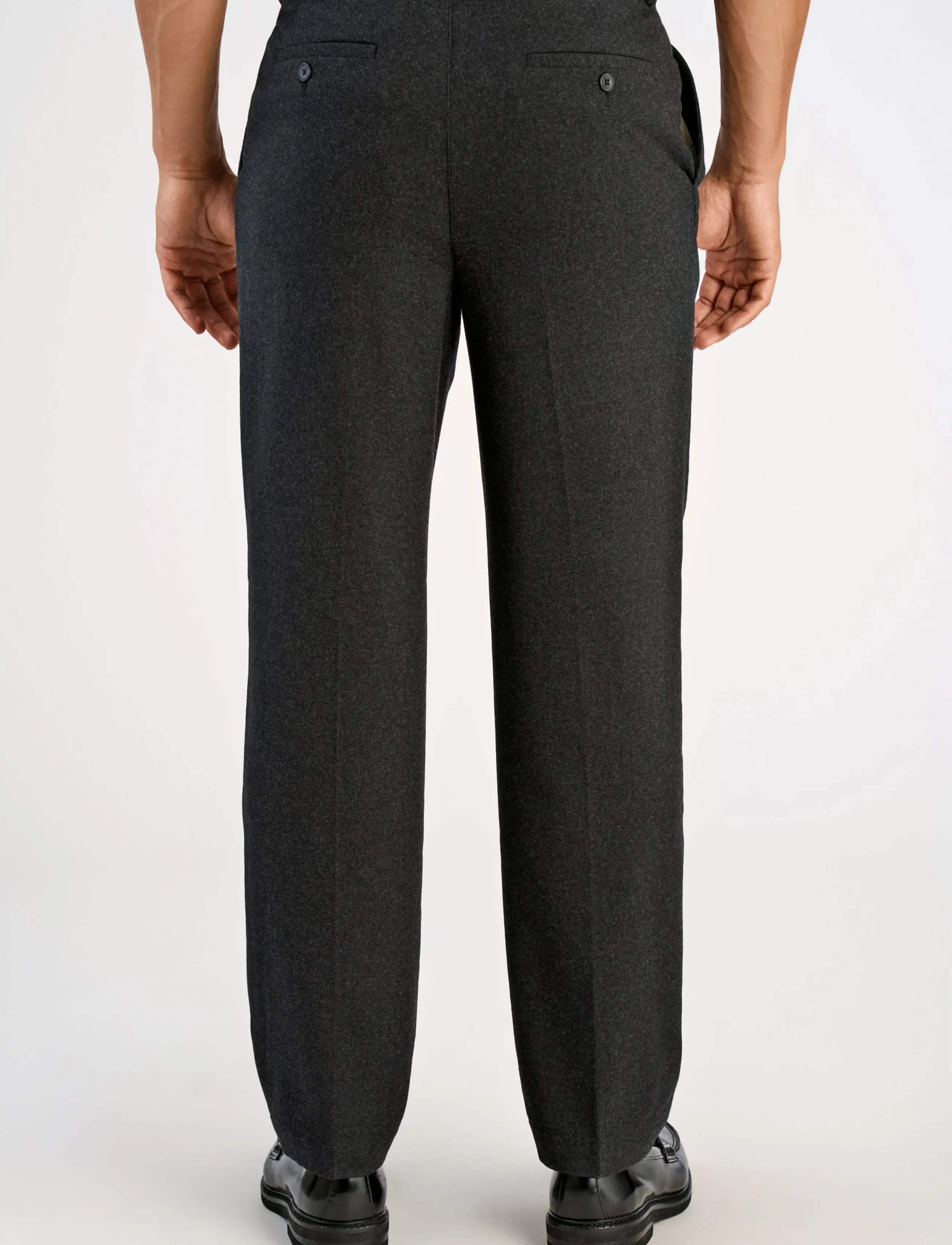 Lindbergh - Flannel wool blend wide pants - black mel - 4