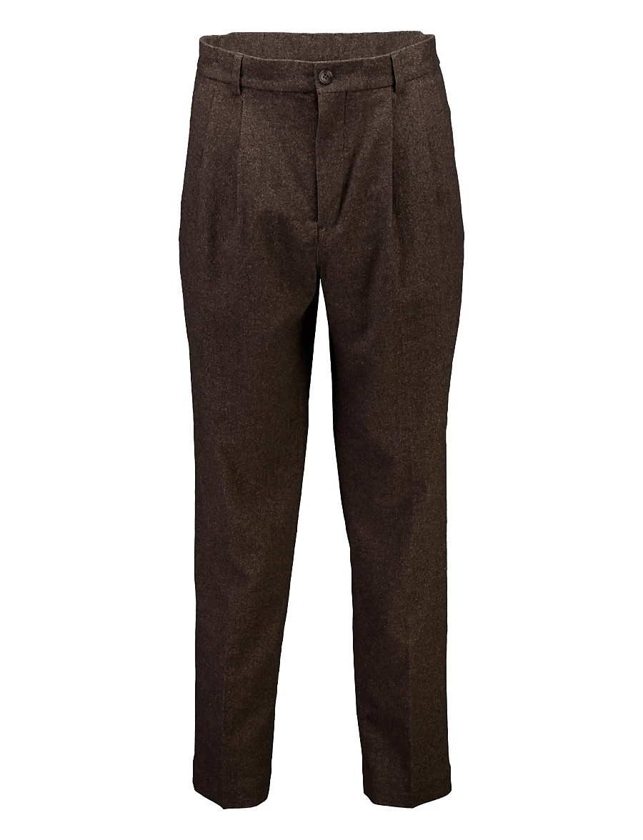 Lindbergh - Flannel wool blend wide pants - brown mel - 1