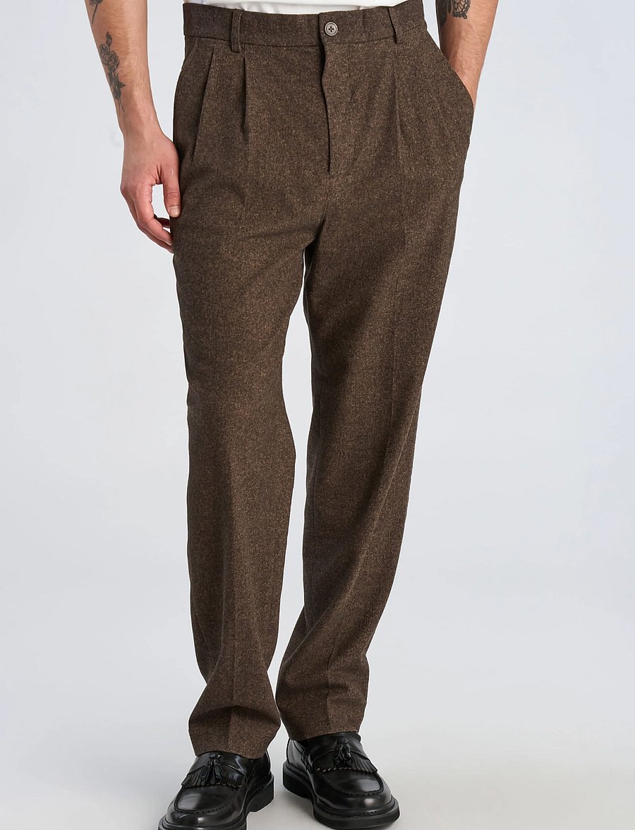 Lindbergh - Flannel wool blend wide pants - brown mel - 3