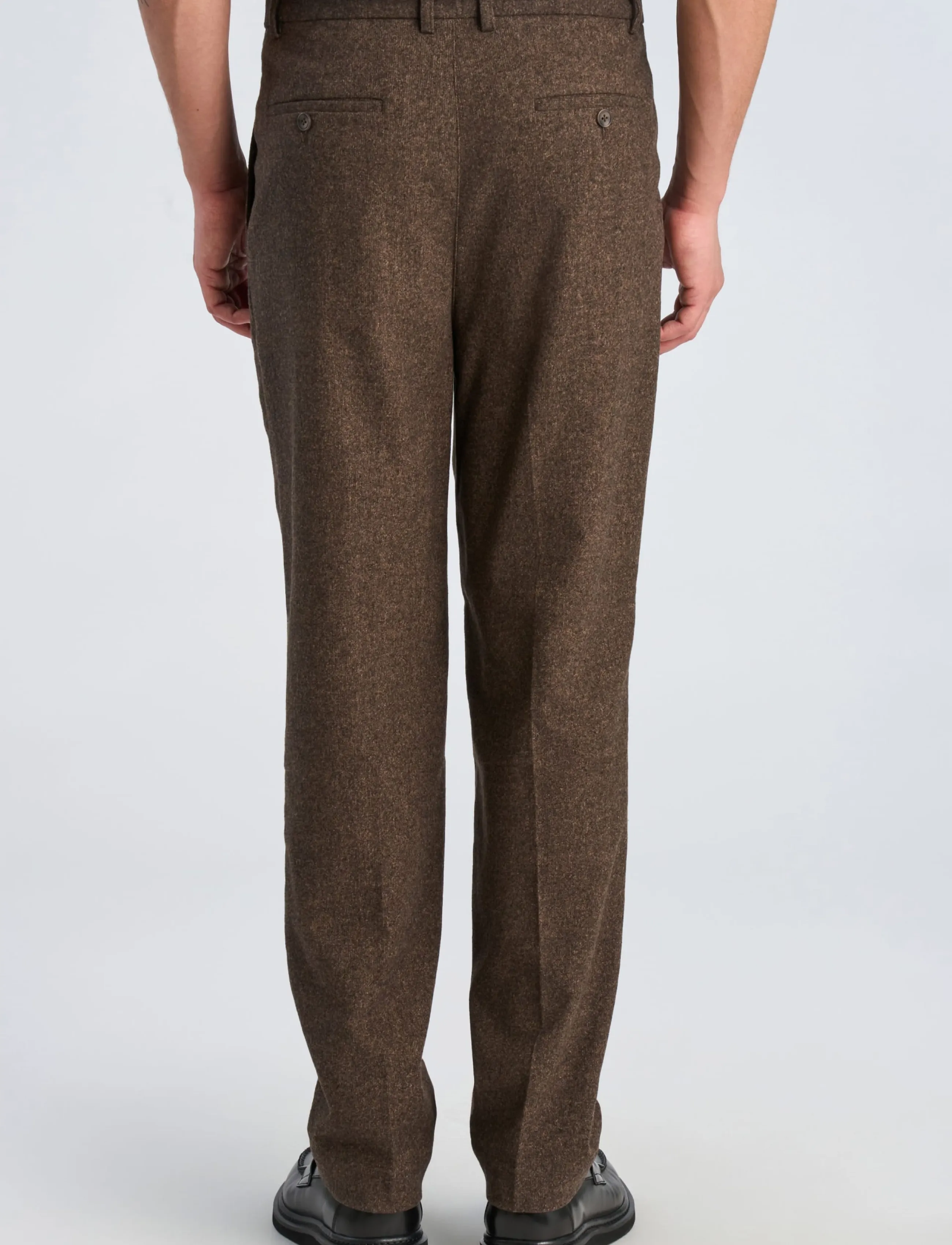 Lindbergh - Flannel wool blend wide pants - brown mel - 4