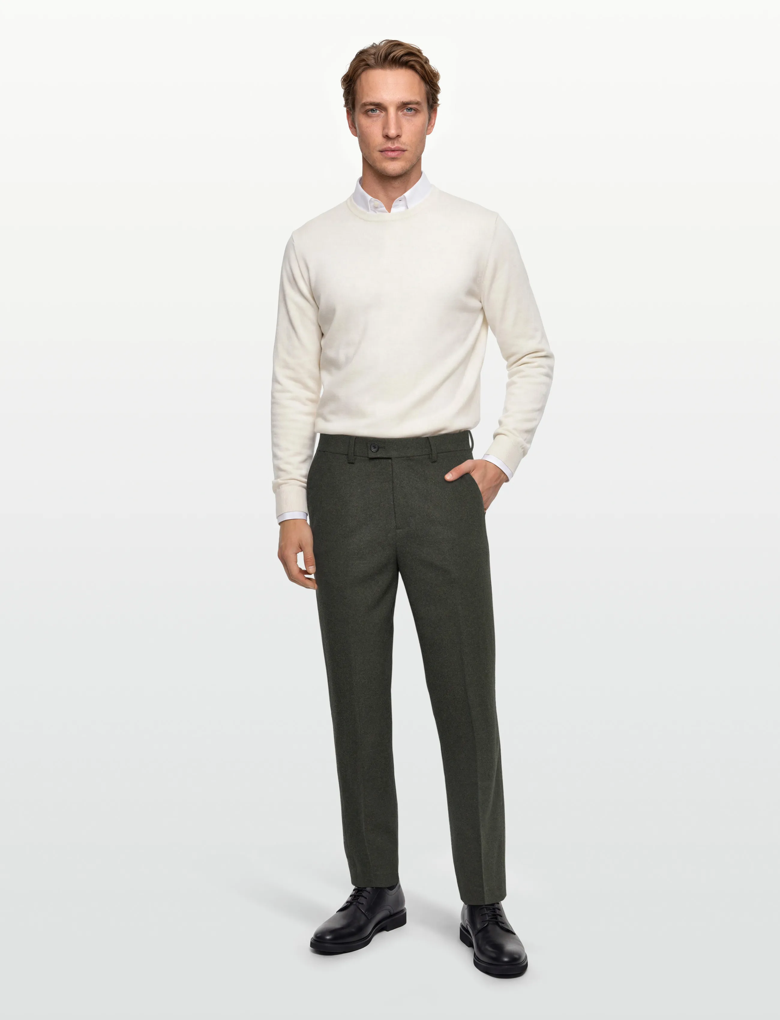 Lindbergh Flannel Wool Blend Formal Pant, Mænd, Formel Flanell Buks, Grøn, Str: M