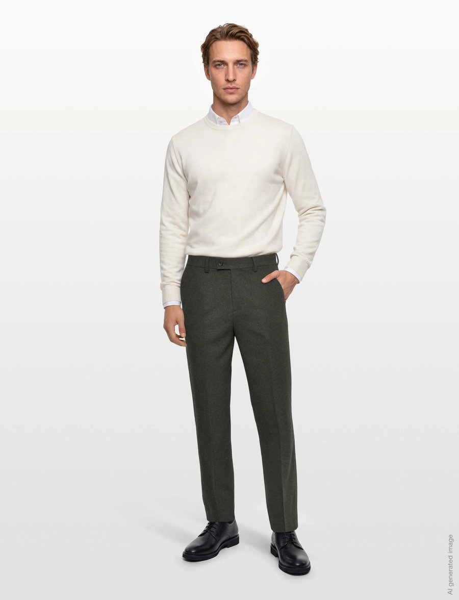 Lindbergh - Flannel wool blend formal pant - anzugshosen - dk army mel - 0