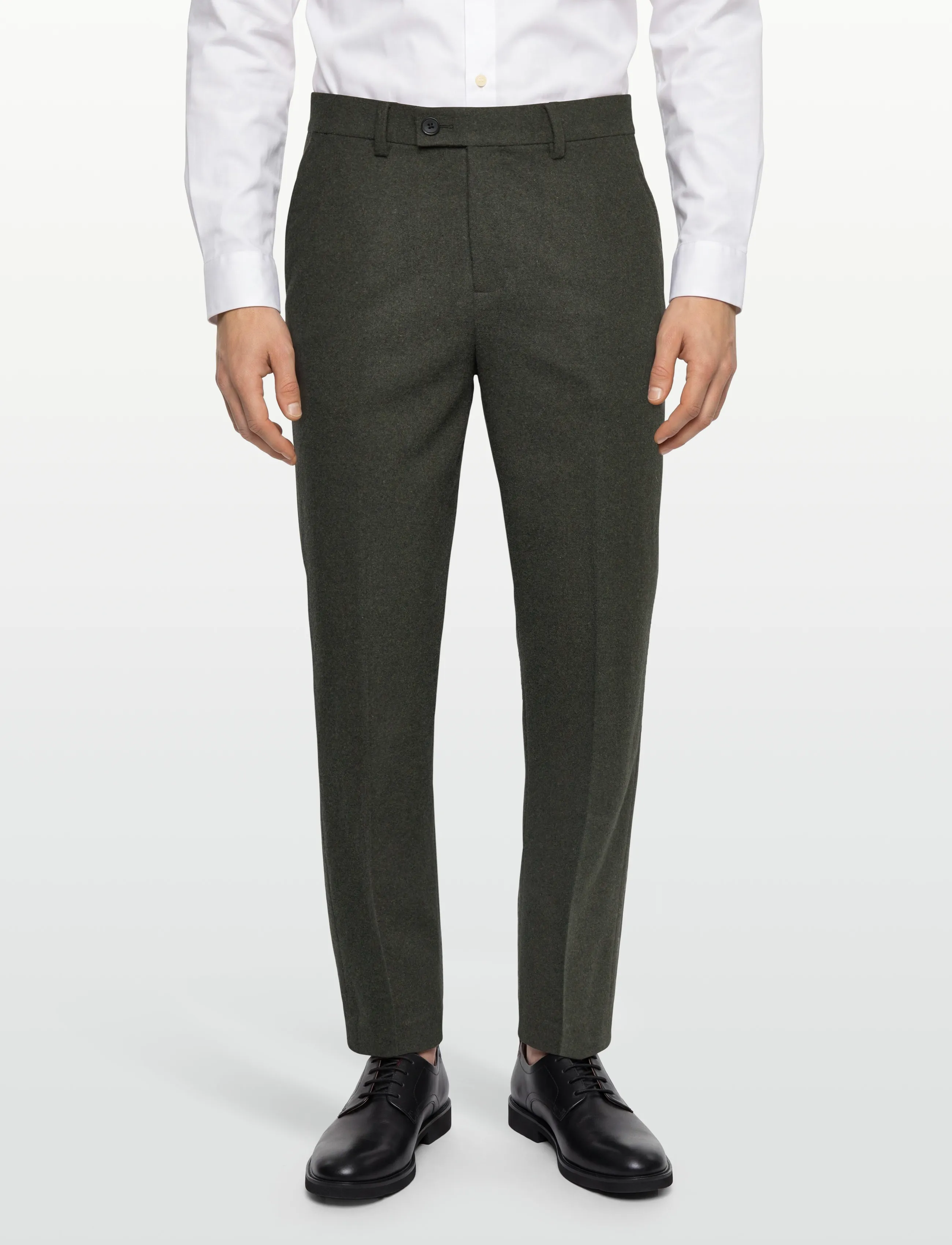 Lindbergh - Flannel wool blend formal pant - anzugshosen - dk army mel - 3