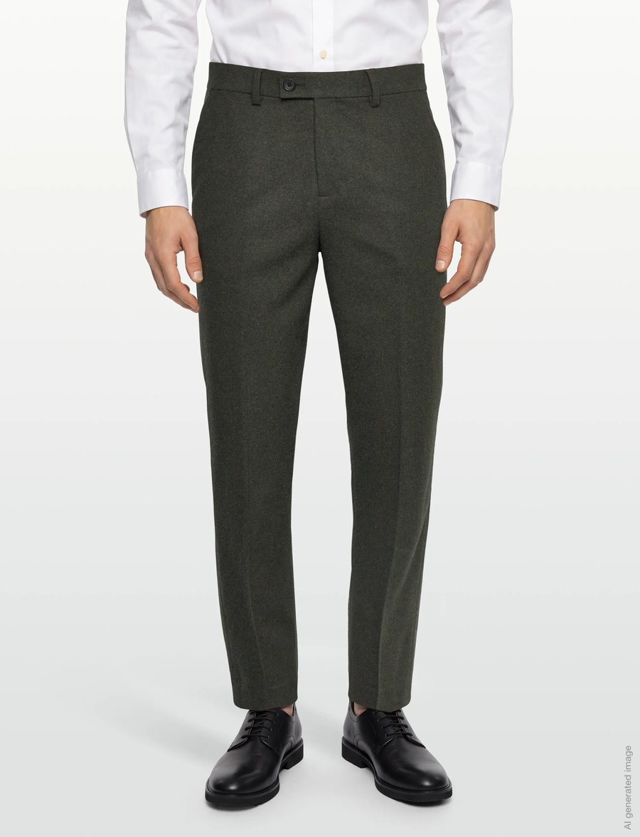 Lindbergh - Flannel wool blend formal pant - anzugshosen - dk army mel - 3