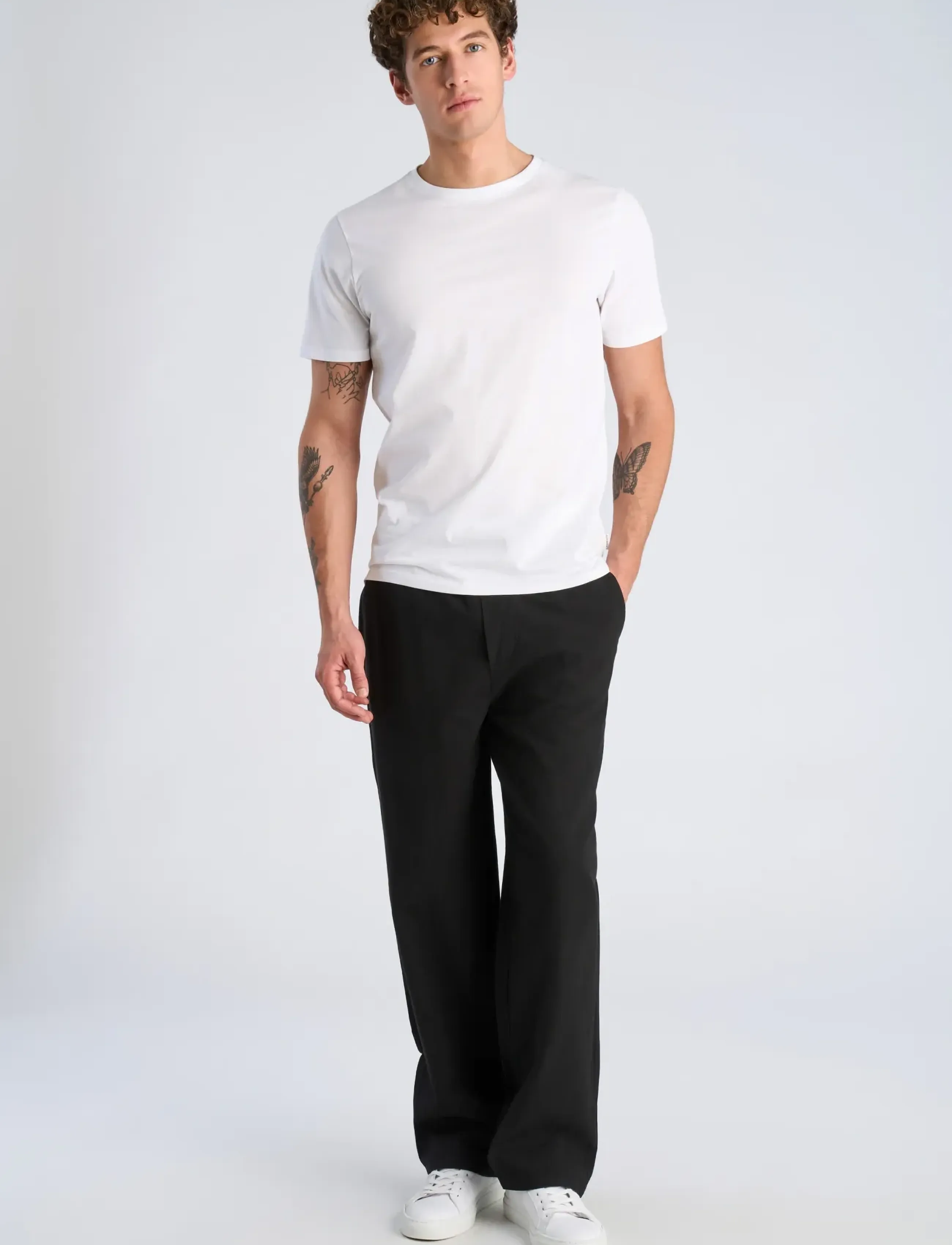 Lindbergh Linen Wide Fit Pants, Mænd, Vide Bukser Med Snøre, Sort, Str: XXL