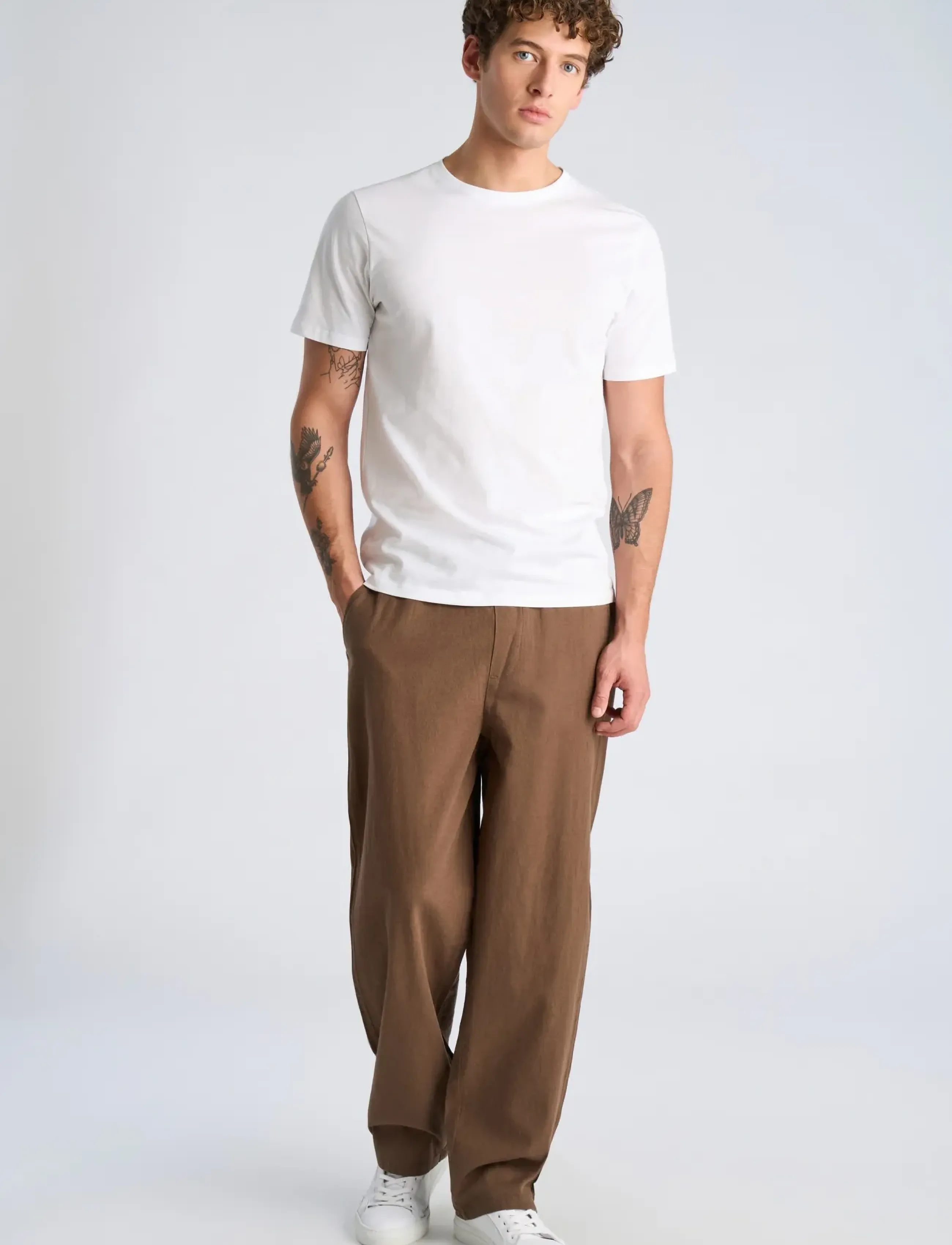 Lindbergh Linen Wide Fit Pants, Mænd, Vide Bukser Med Snøre, Brun, Str: S