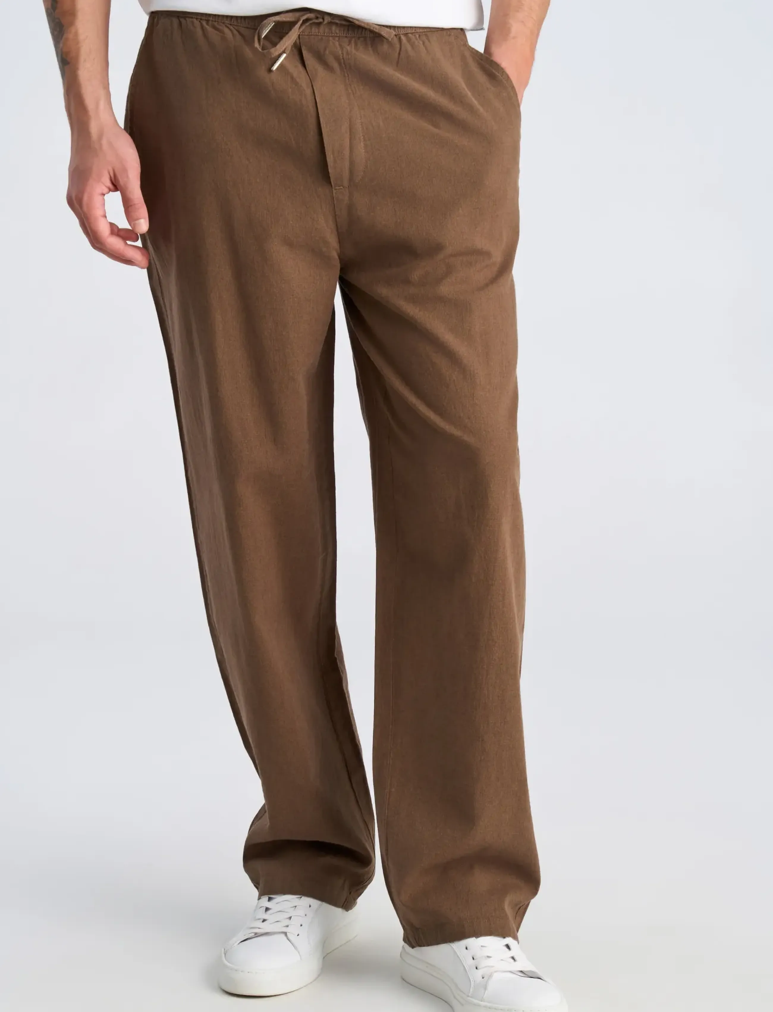 Lindbergh - Linen wide fit pants - linased püksid - brown - 3