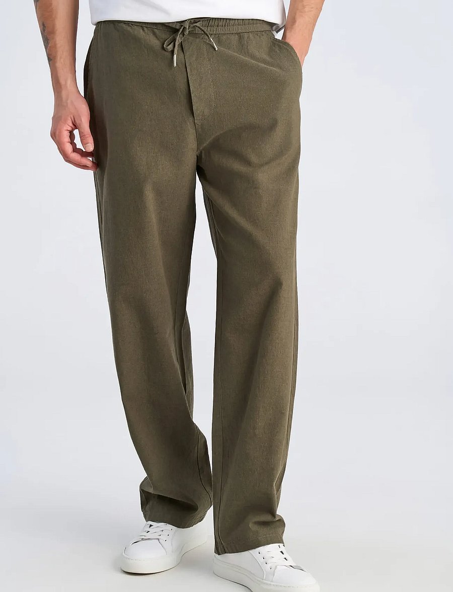 Lindbergh - Linen wide fit pants - leinenhosen - dk army - 3
