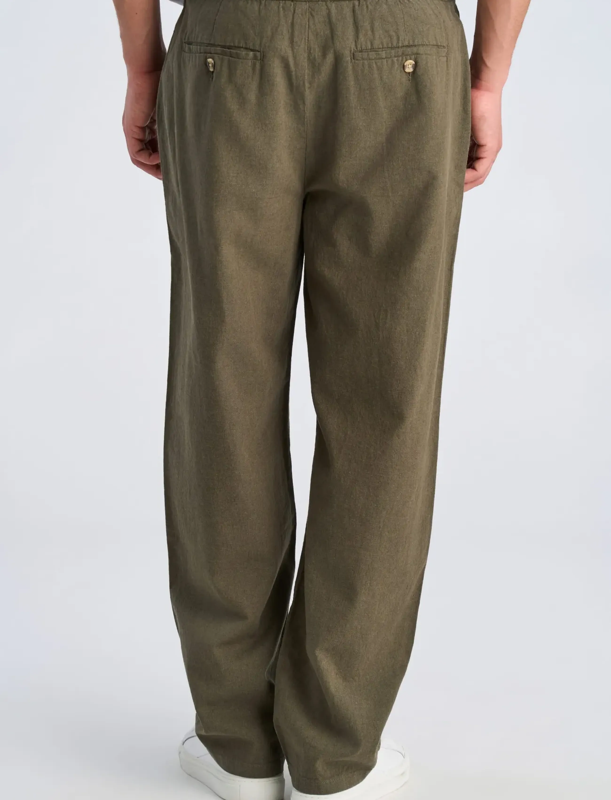 Lindbergh - Linen wide fit pants - hörbuxur - dk army - 4