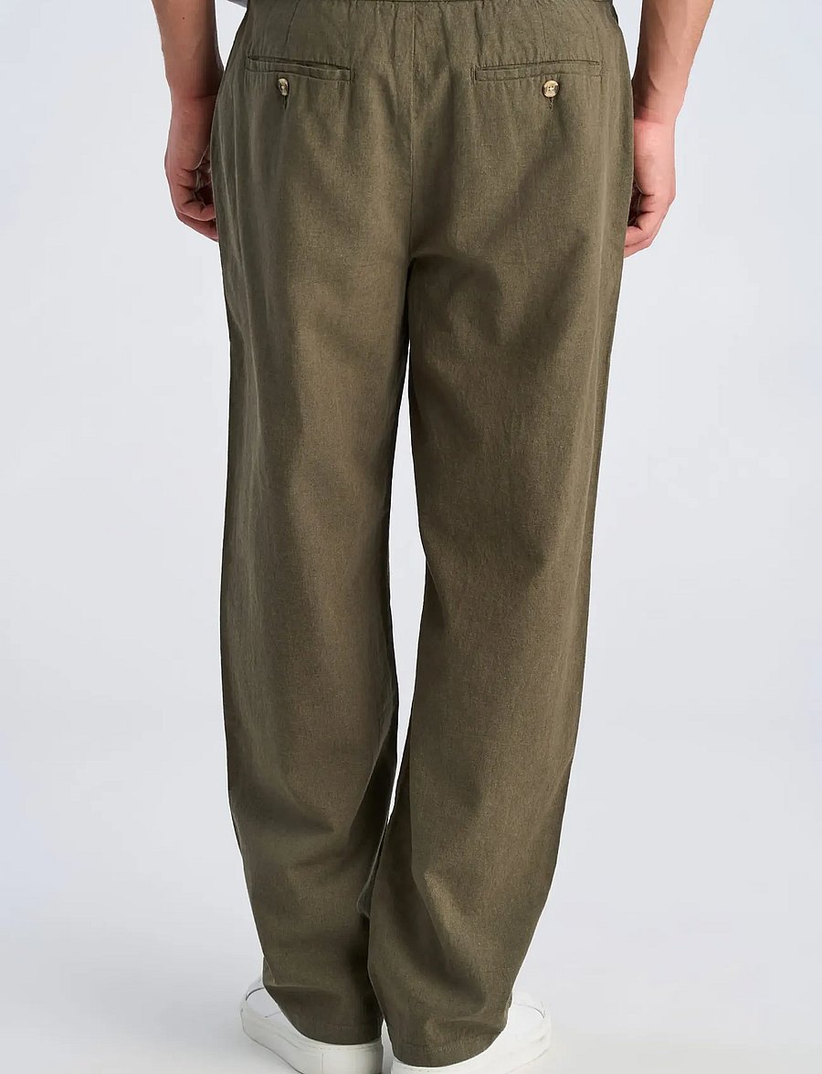 Lindbergh - Linen wide fit pants - leinenhosen - dk army - 4