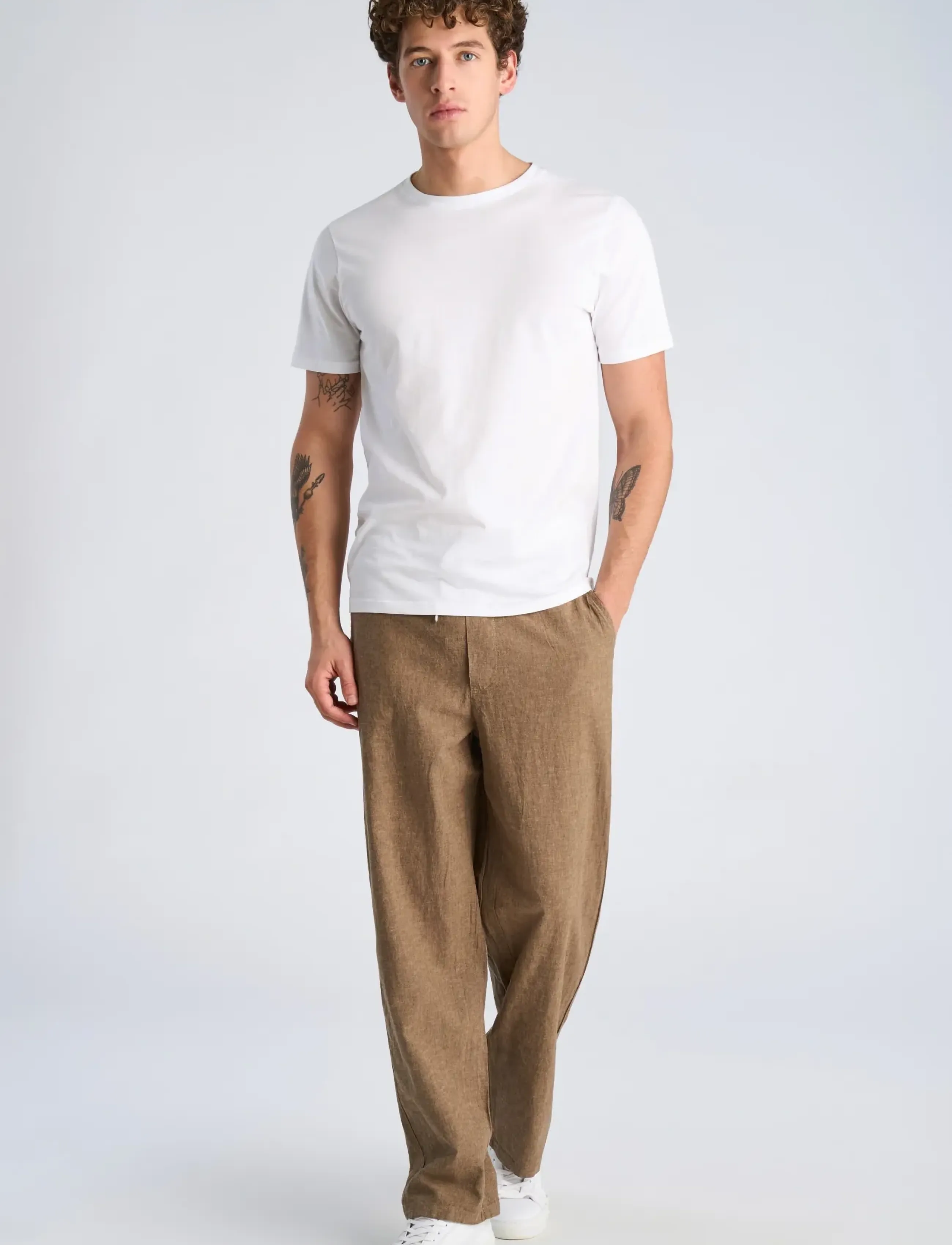 Lindbergh Linen Wide Fit Pants, Mænd, Vide Bukser Med Snøre, Brun, Str: S