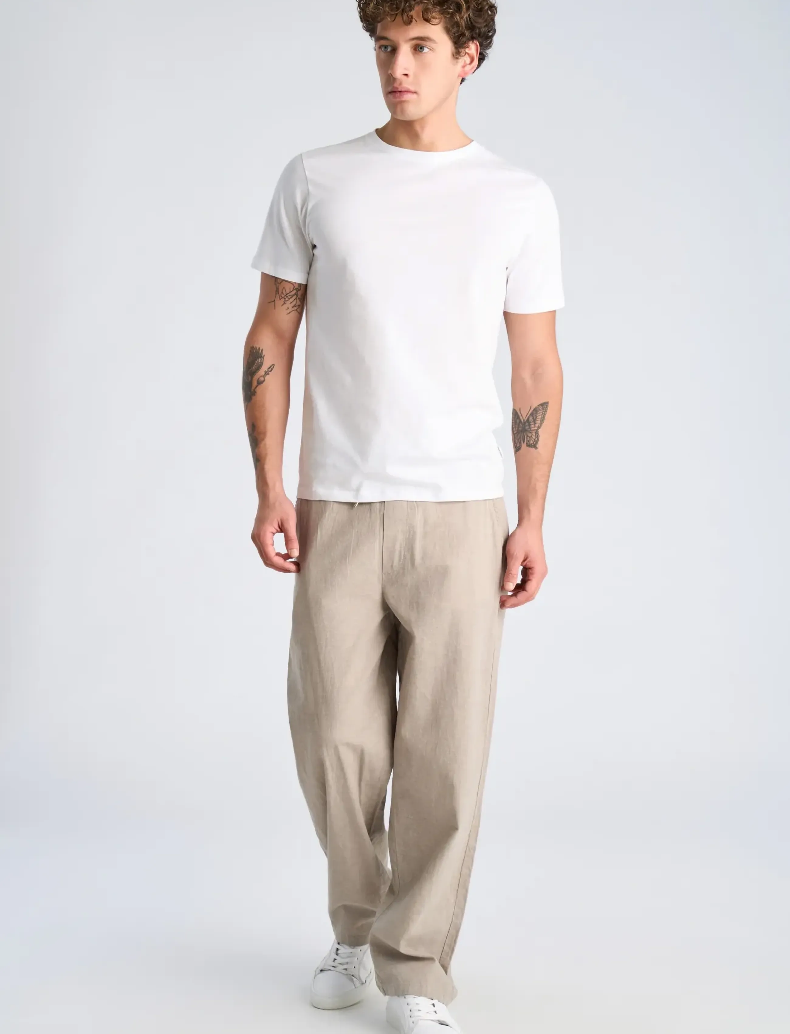 Lindbergh Linen Wide Fit Pants, Mænd, Vide Bukser Med Snøre, Grå, Str: XXL