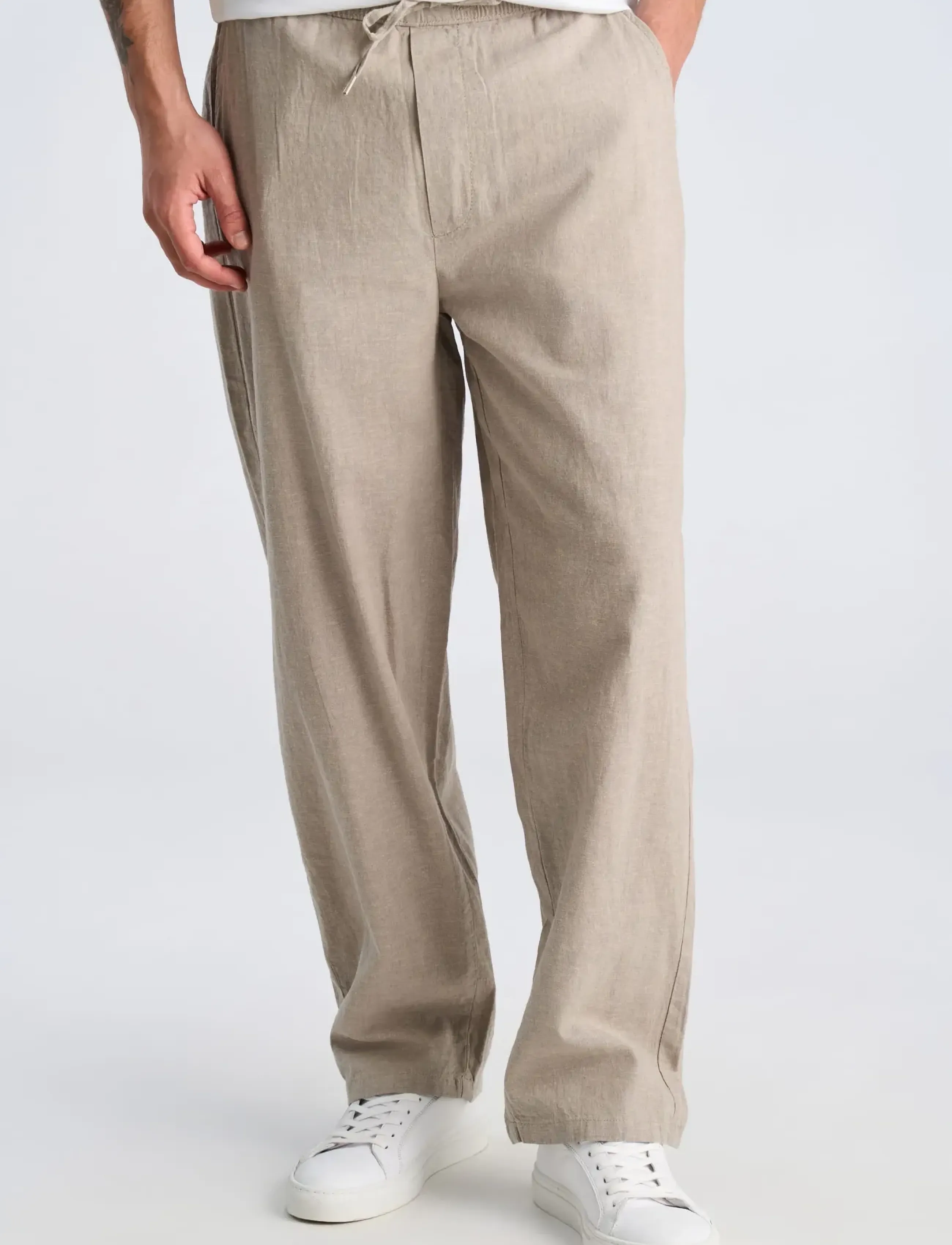 Lindbergh - Linen wide fit pants - linnebyxor - grey - 3