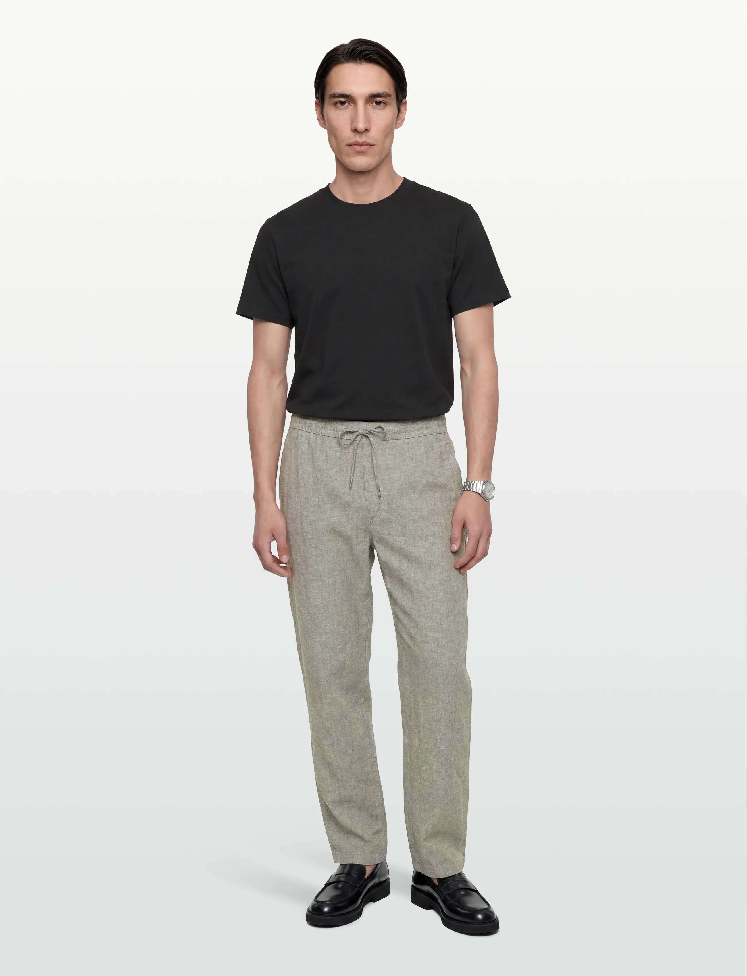 Lindbergh Linen Wide Fit Pants, Mænd, Vide Bukser Med Snøre, Grå, Str: XL