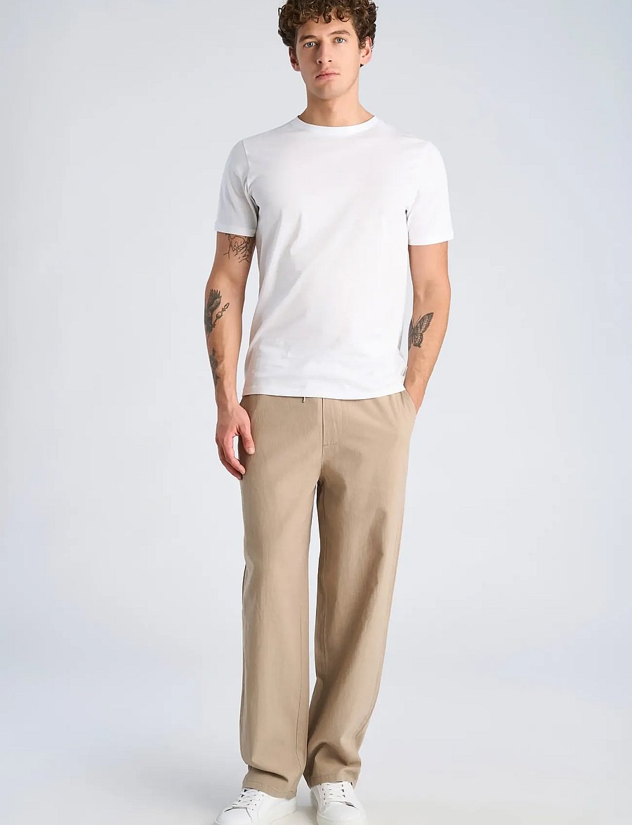 Lindbergh - Linen wide fit pants - hørbukser - sand - 0