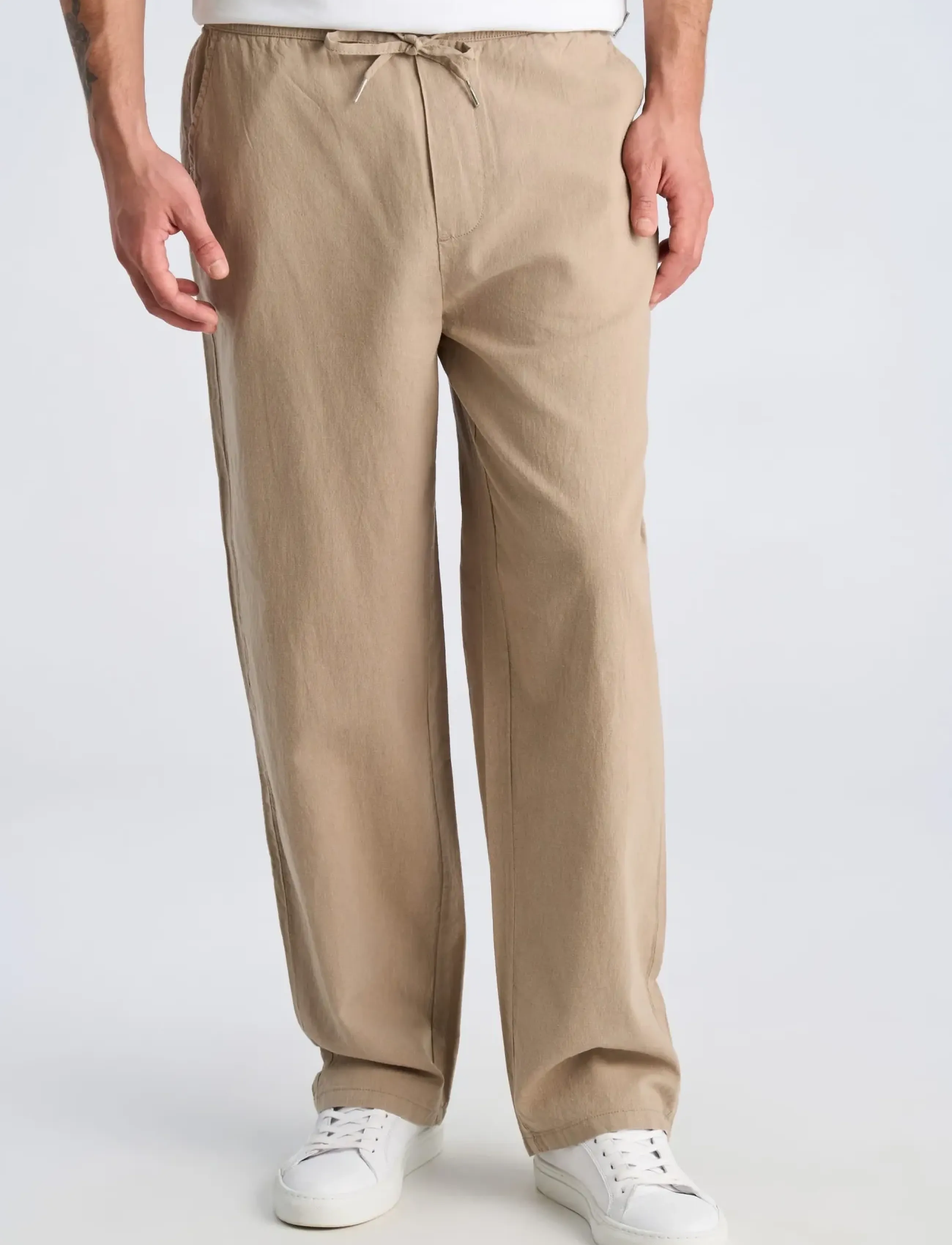 Lindbergh - Linen wide fit pants - hørbukser - sand - 3