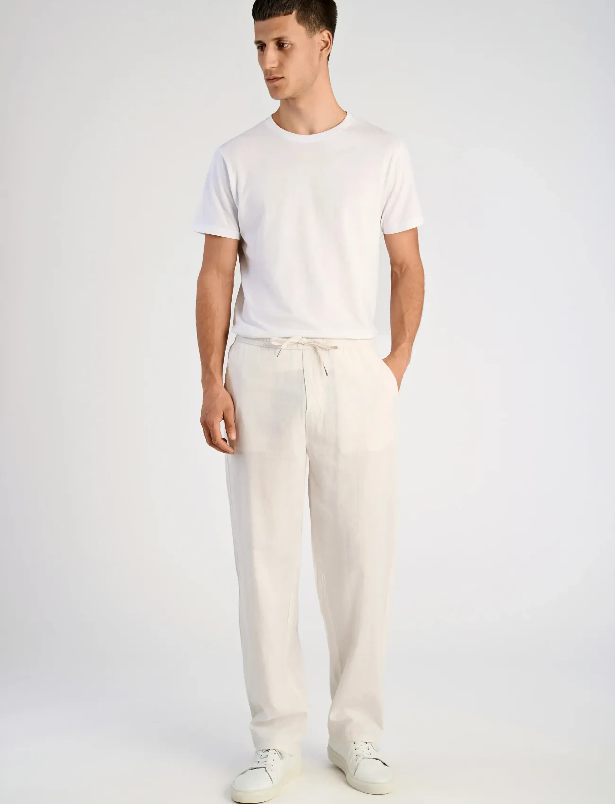 Lindbergh Linen Wide Fit Pants, Mænd, Vide Bukser Med Snøre, Hvid, Str: XXL