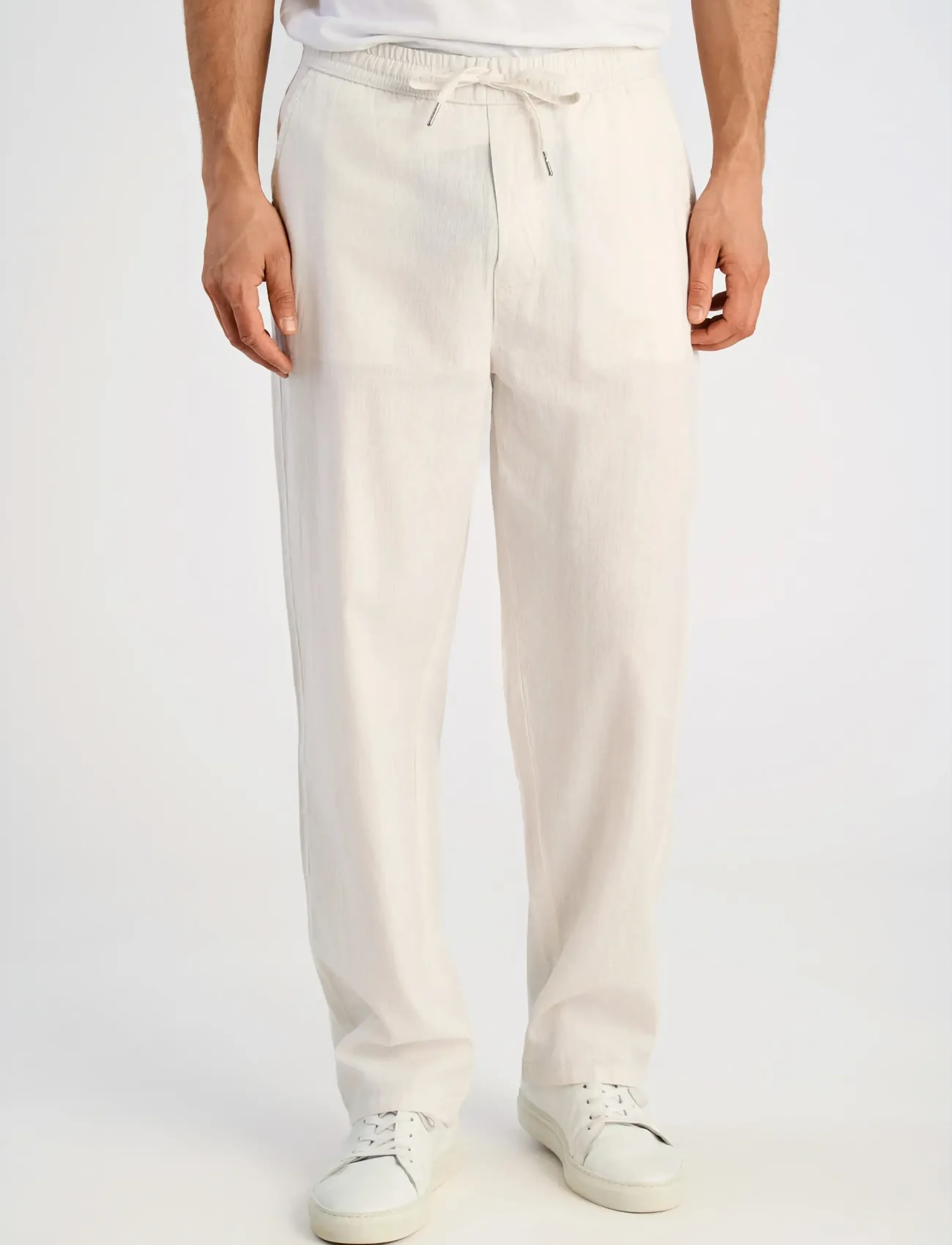 Lindbergh - Linen wide fit pants - linen trousers - white - 3