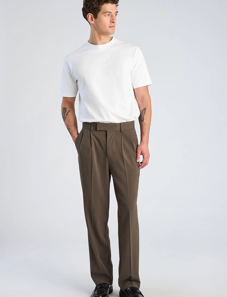 Lindbergh - Relaxed straight leg formal pants - Ülikonnapüksid - dk army - 0