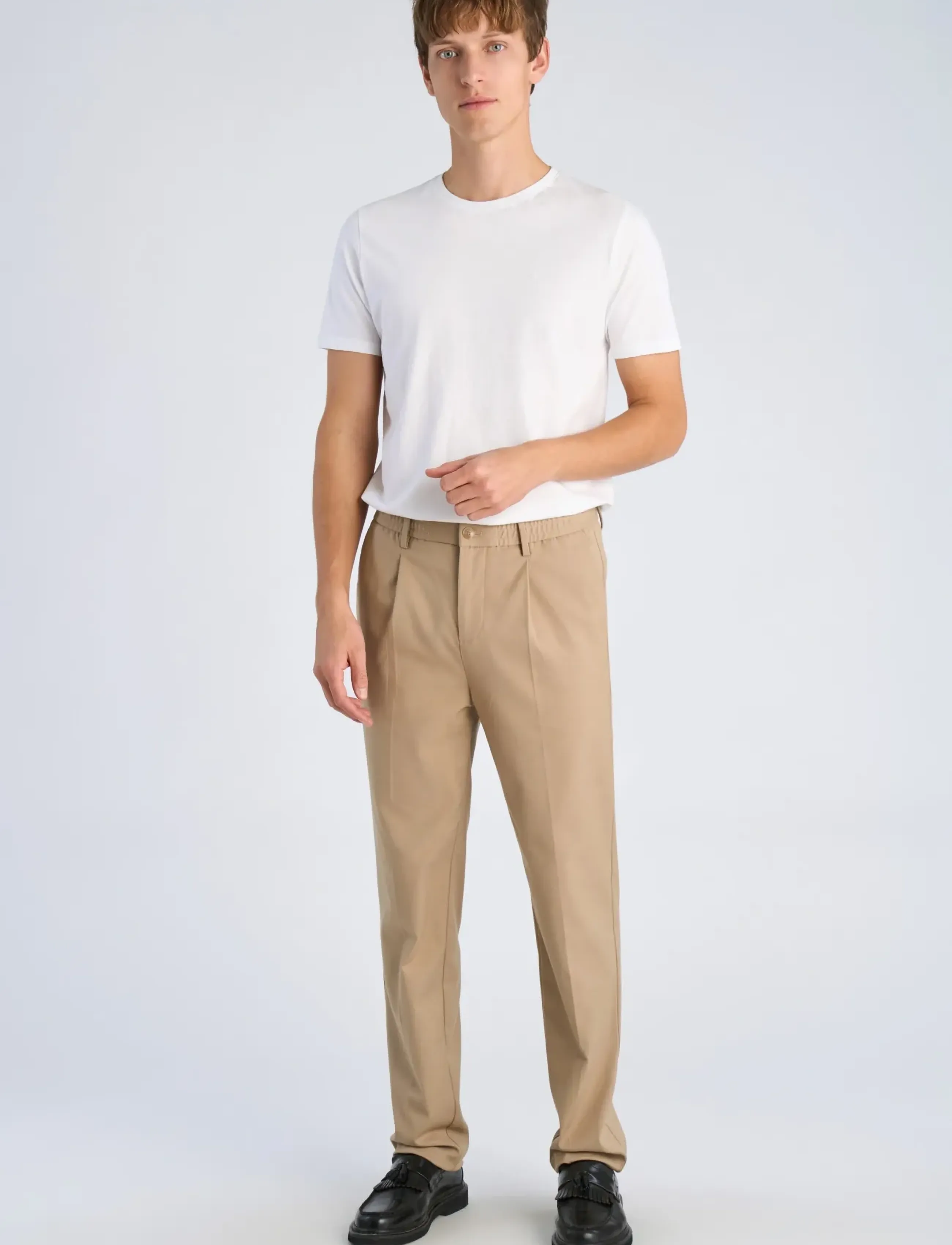 Lindbergh Stretch Twill Elasticated Pants, L, Beige, Bukser > Afslappet, Herre