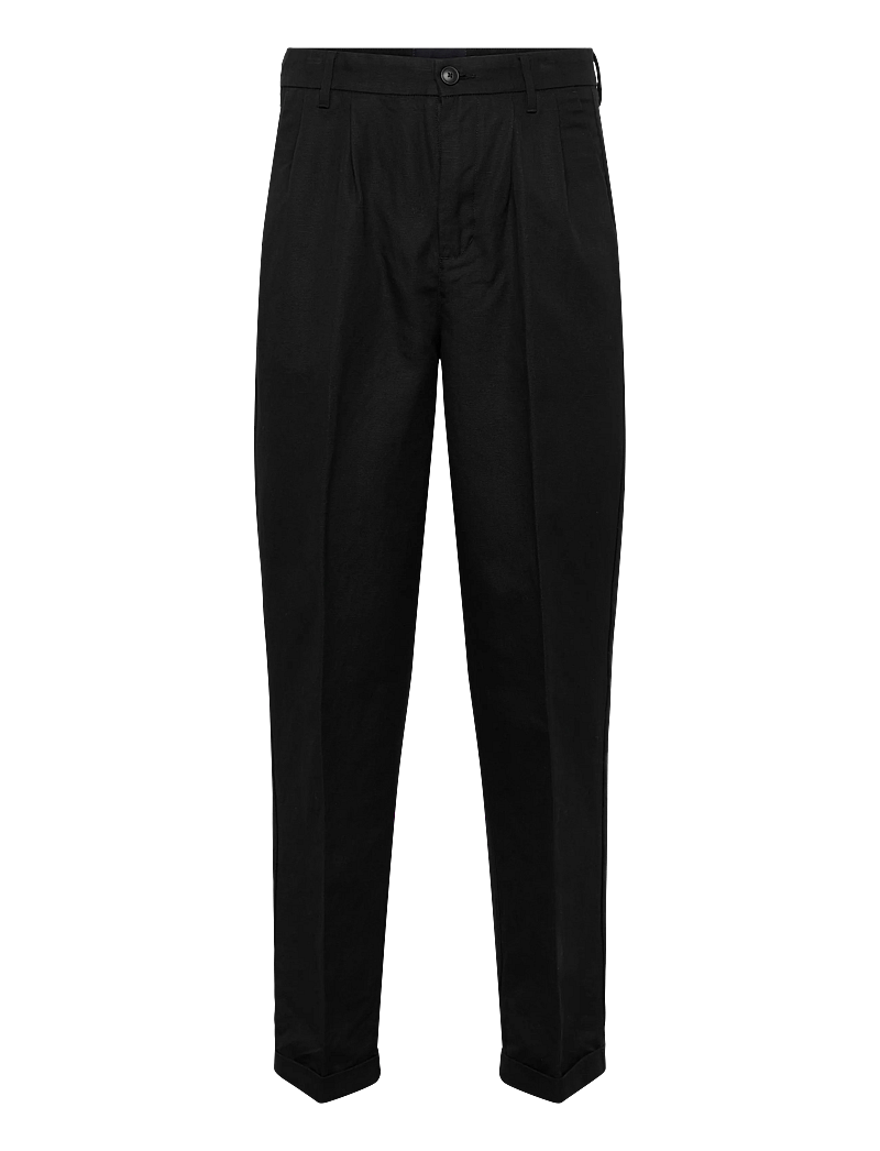 Lindbergh - Linen blend pleated pants - linen trousers - black - 0