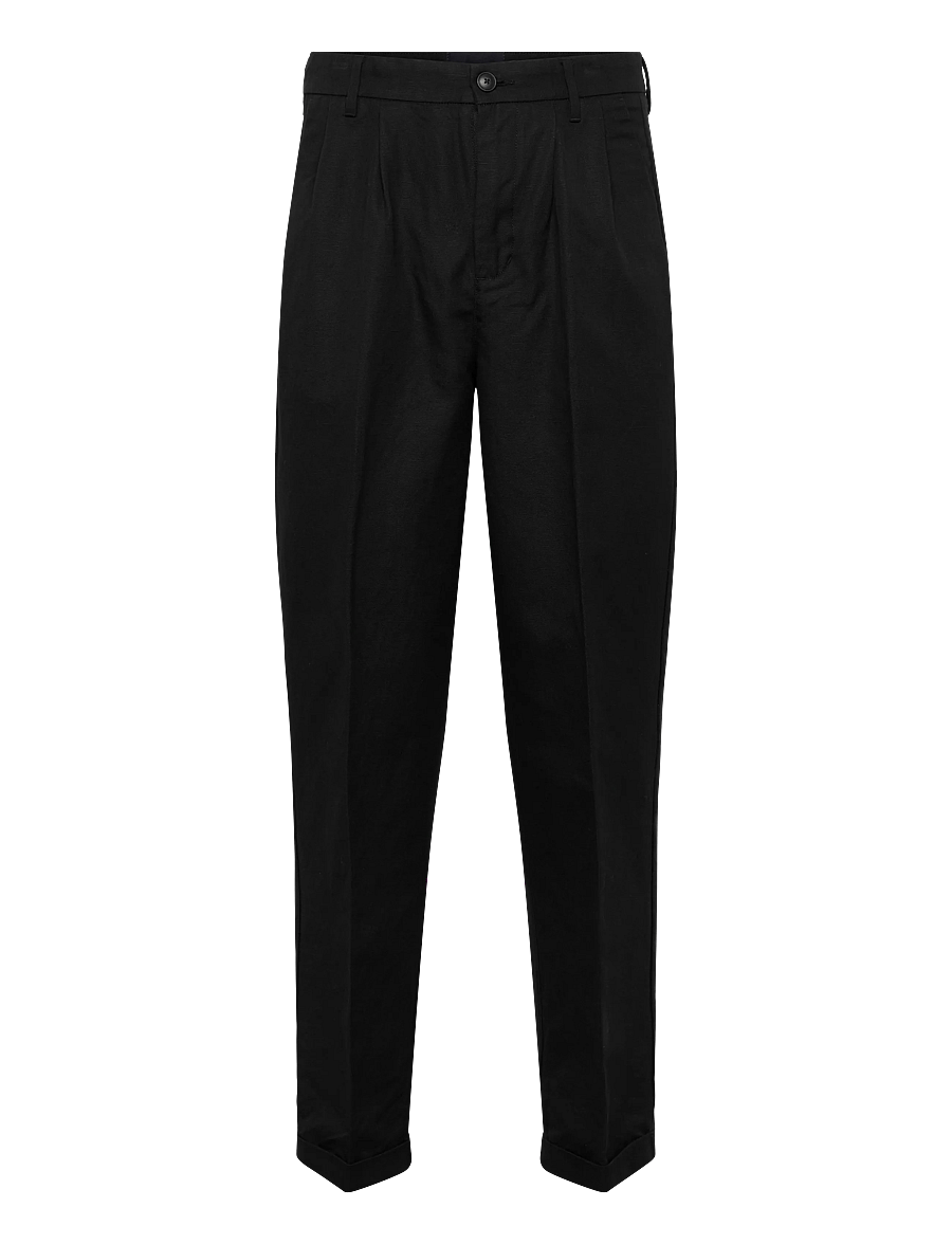 Lindbergh - Linen blend pleated pants - linen trousers - black - 1
