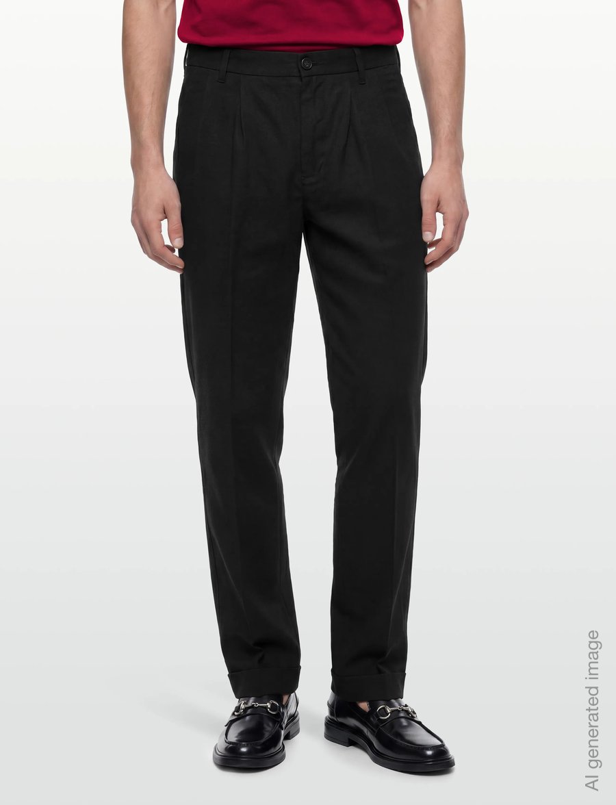 Lindbergh - Linen blend pleated pants - linen trousers - black - 3