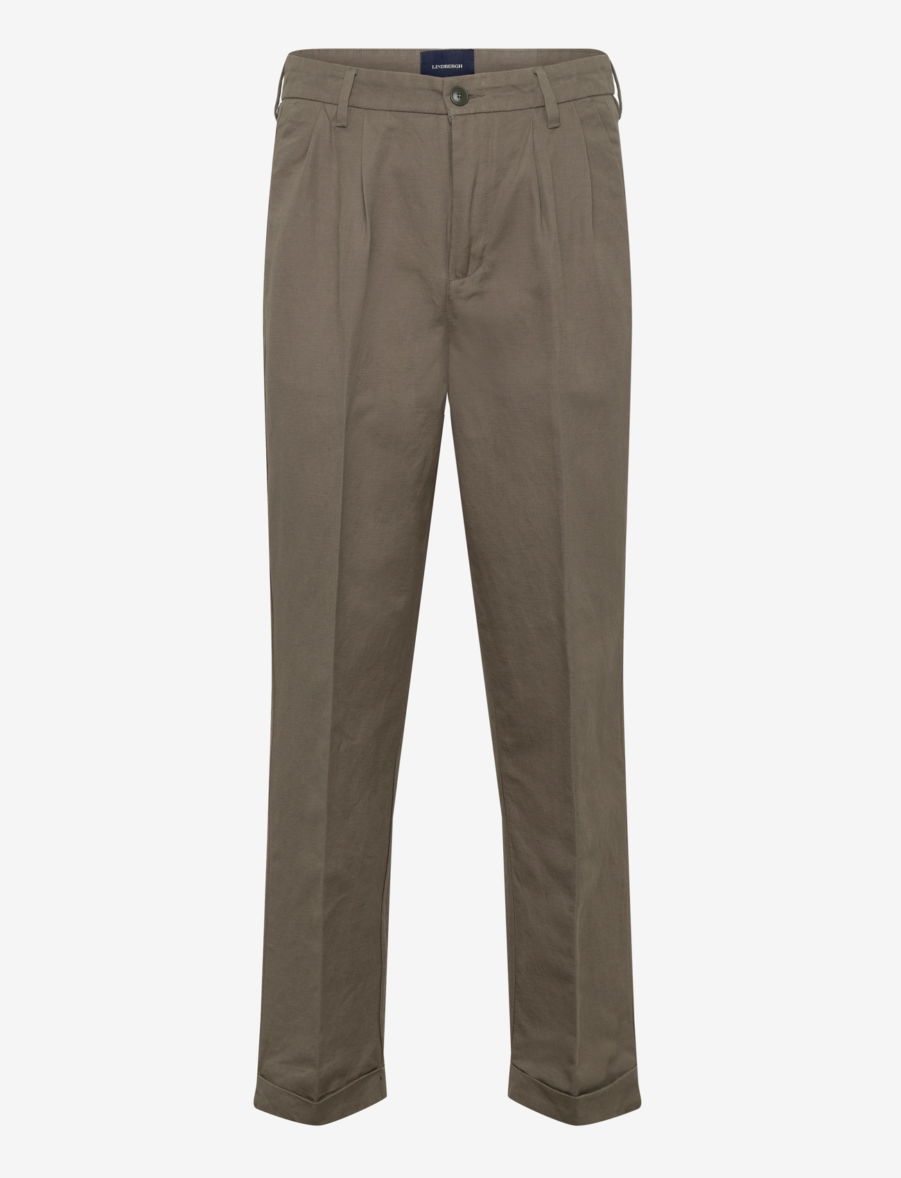 Lindbergh - Linen blend pleated pants - lininės kelnės - dk olive - 1