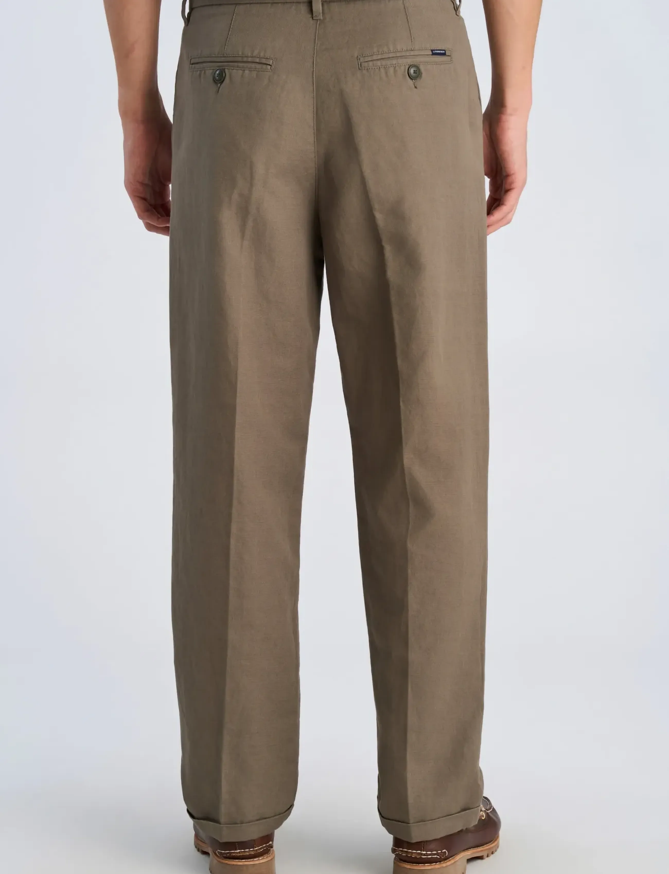 Lindbergh - Linen blend pleated pants - hørbukser - dk olive - 4