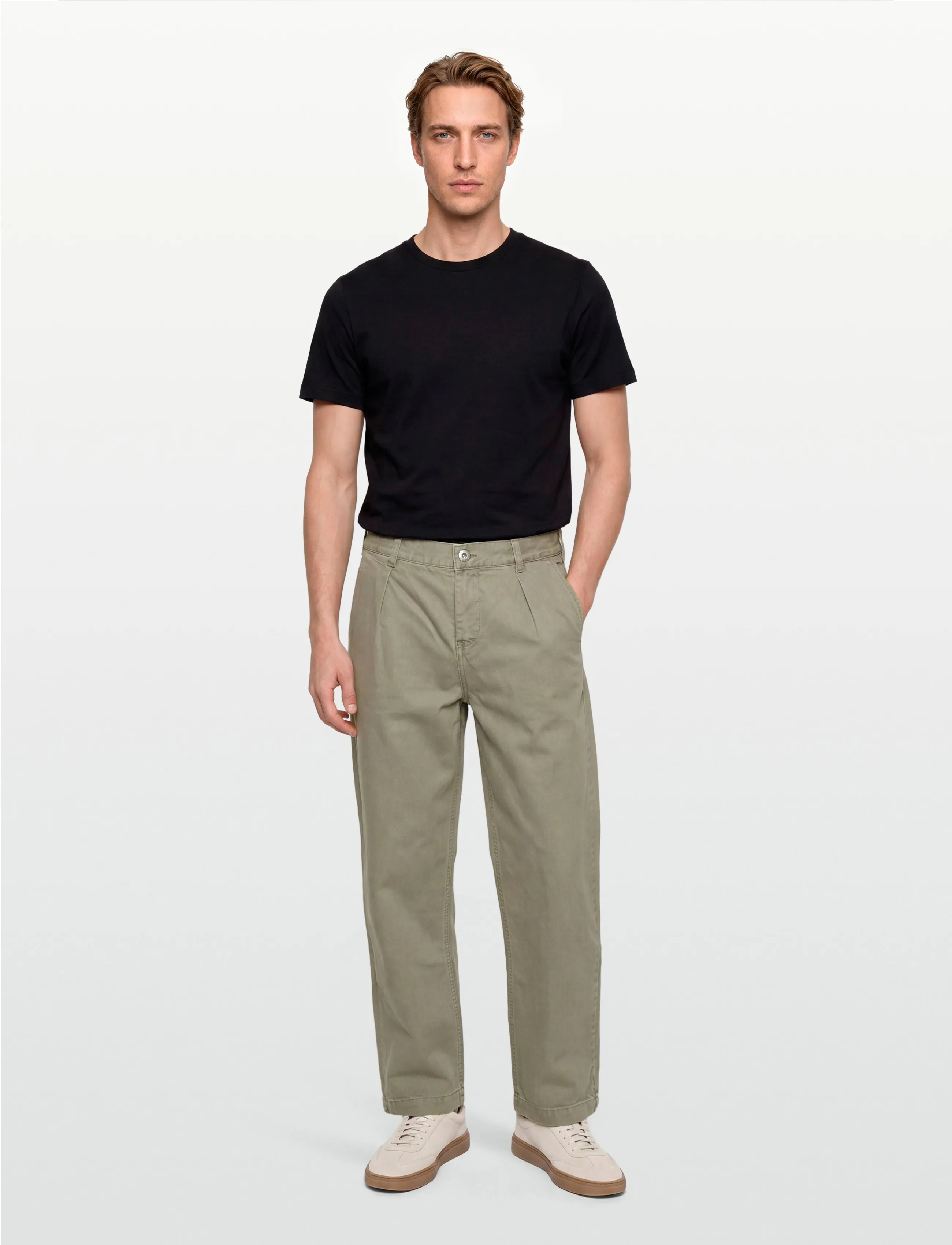 Lindbergh Pleated Pants In Colored Denim, Mænd, Plisserede Bukser, Kakigrøn, Str: 32 x 32