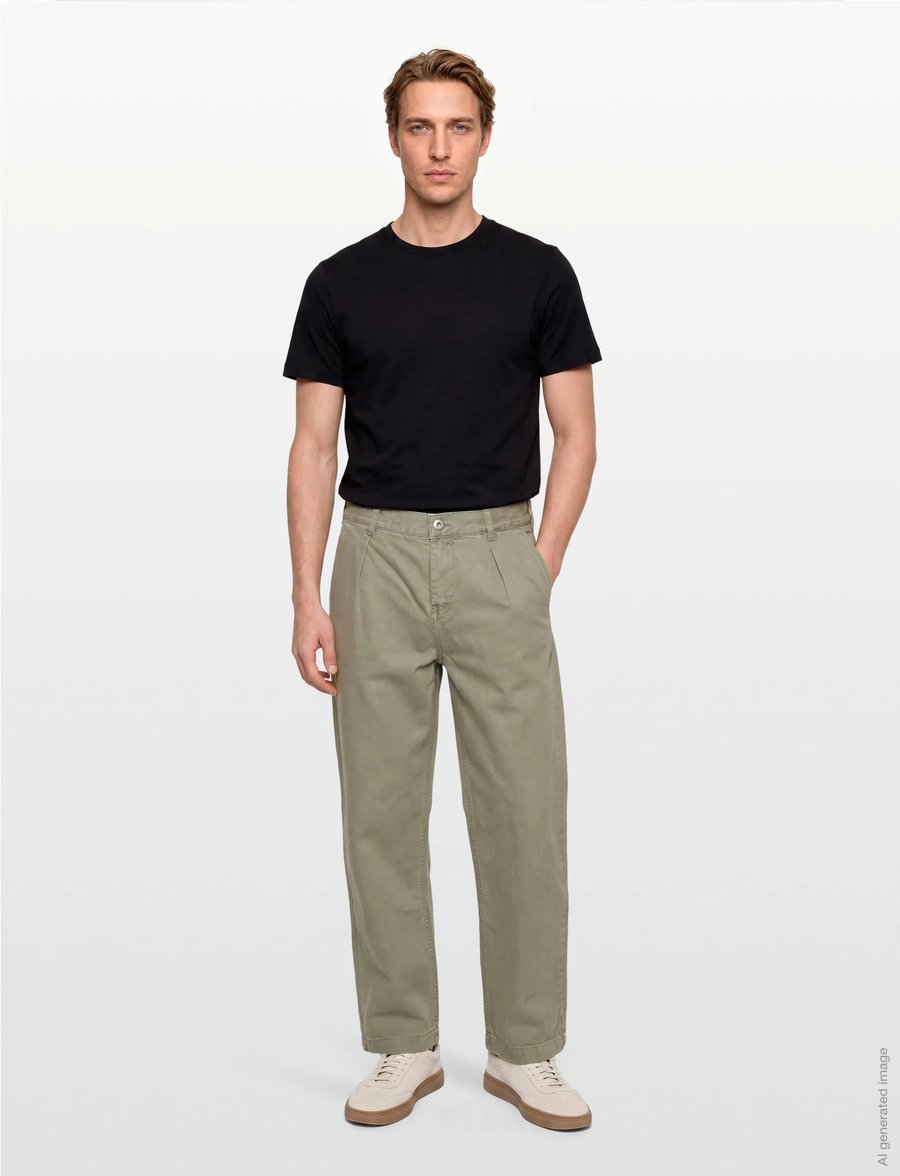 Lindbergh - Pleated pants in colored denim - loose jeans - army denim - 0
