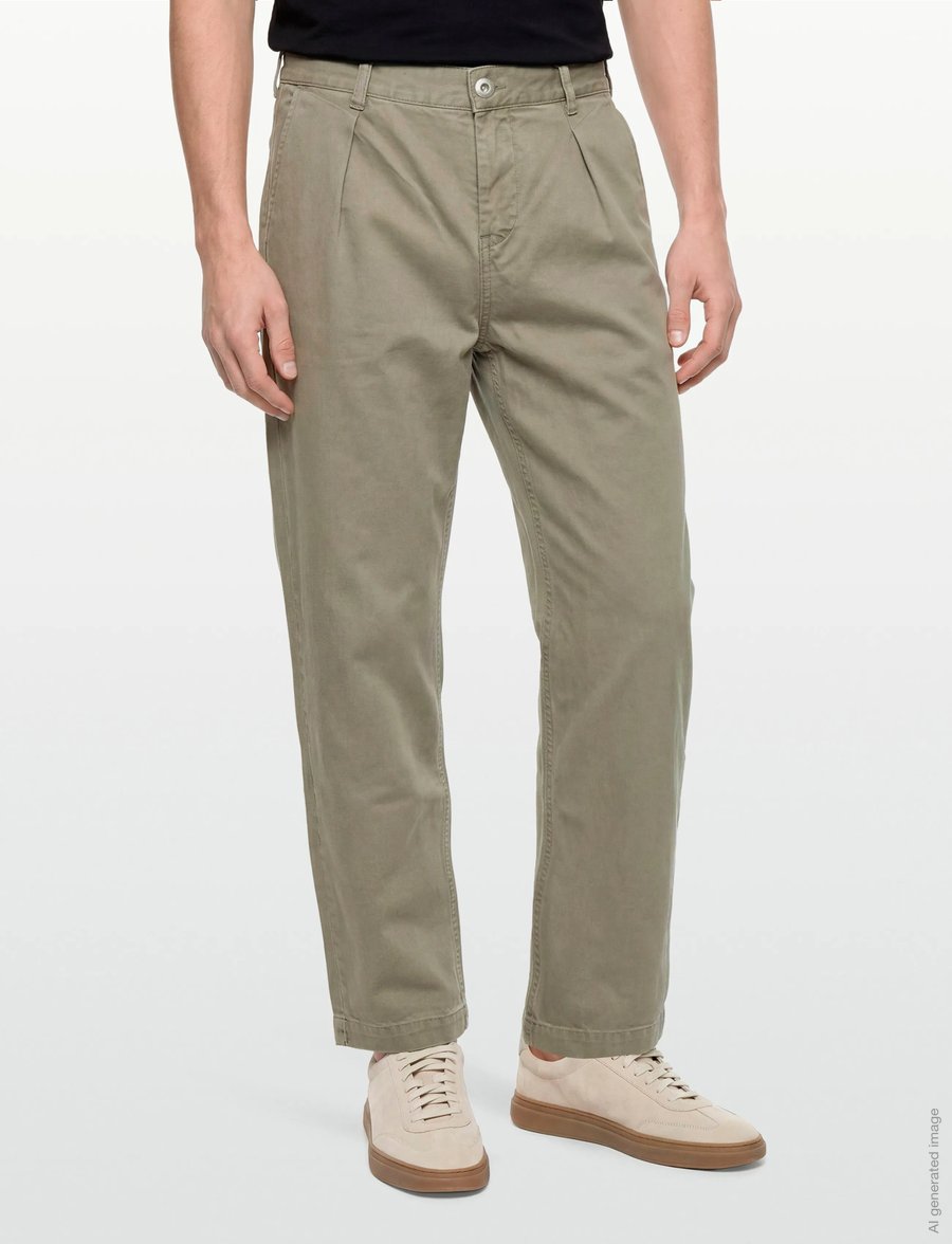 Lindbergh - Pleated pants in colored denim - loose jeans - army denim - 3