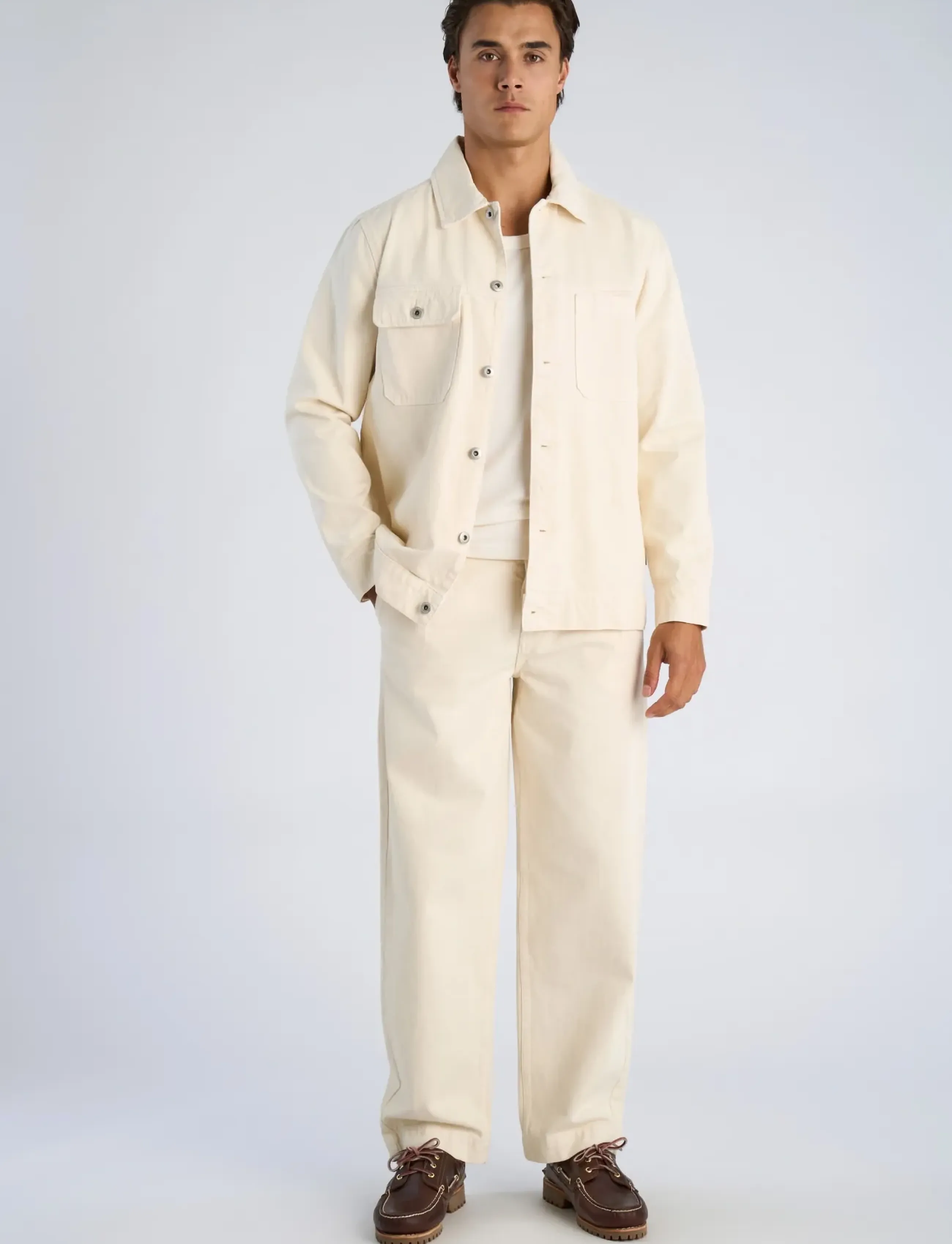 Lindbergh Pleated Pants In Colored Denim, 32 x 32, Cream, Bukser > Afslappet, Herre