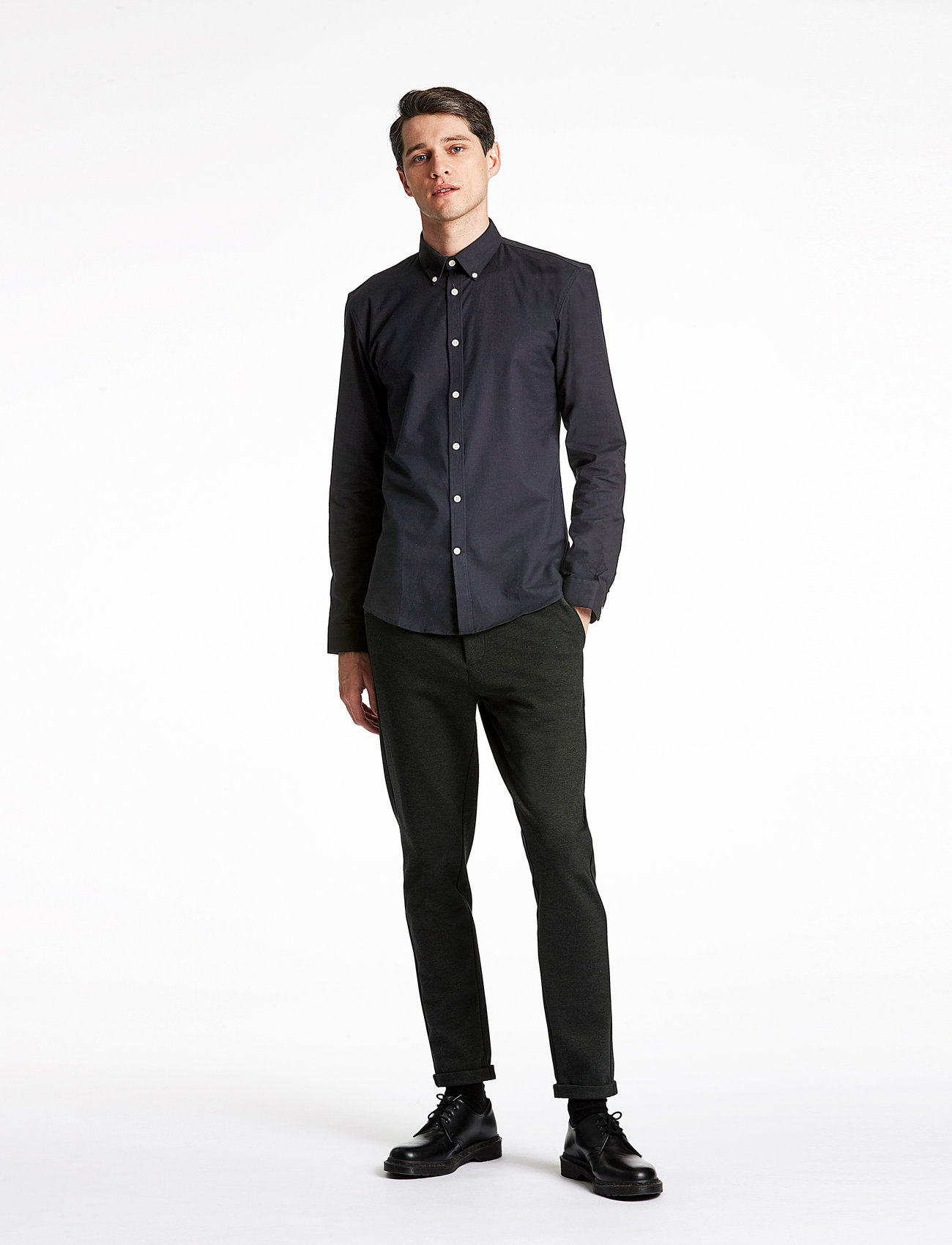 Lindbergh - Oxford superflex shirt L/S - nordisk stil - black - 0