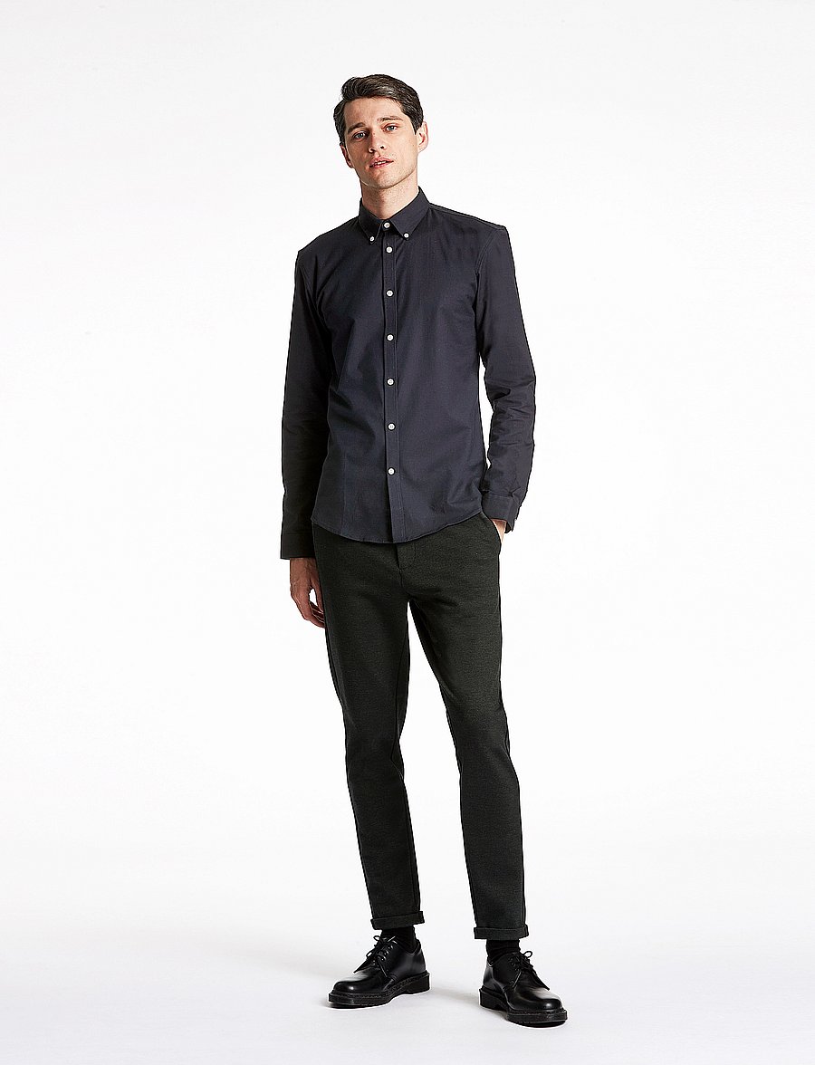 Lindbergh - Yarn dyed oxford superflex shirt L/S - oxford-skjortor - black - 0