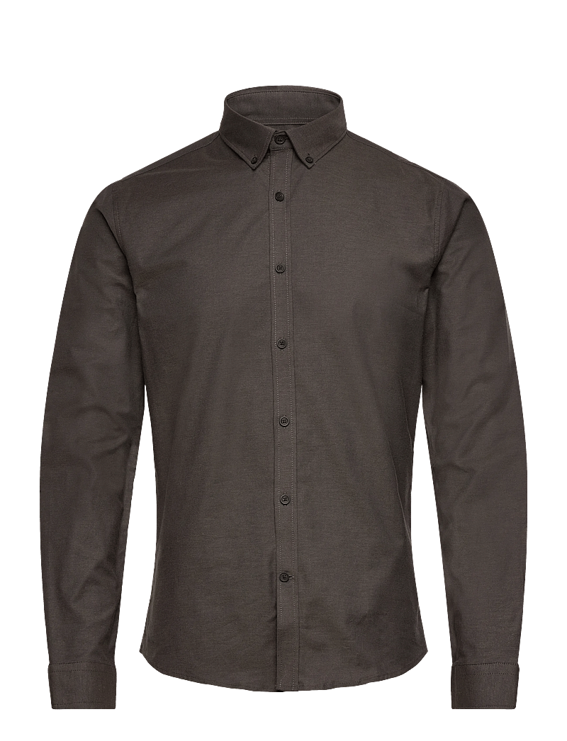 Lindbergh - Yarn dyed oxford superflex shirt - oxford-skjortor - dk brown mix - 0