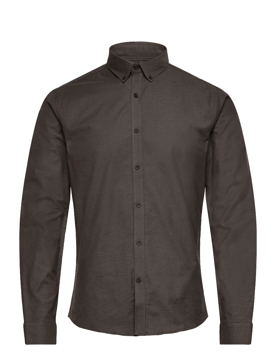 Lindbergh - Yarn dyed oxford superflex shirt L/S - oxford-kauluspaidat - dk brown mix - 0