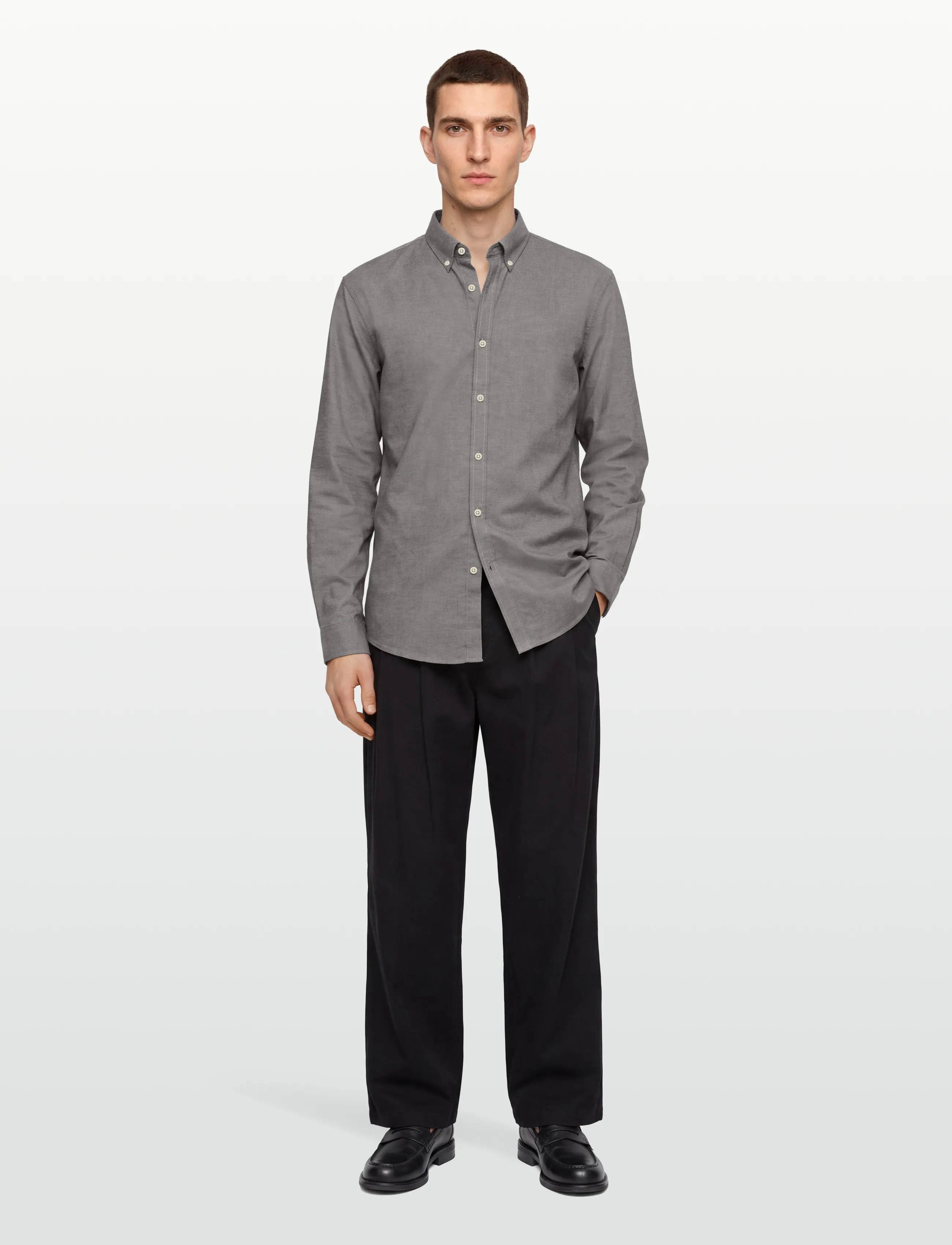 Lindbergh Yarn dyed oxford superflex shirt L/S - Kläder - DUST GREY MIX / grey