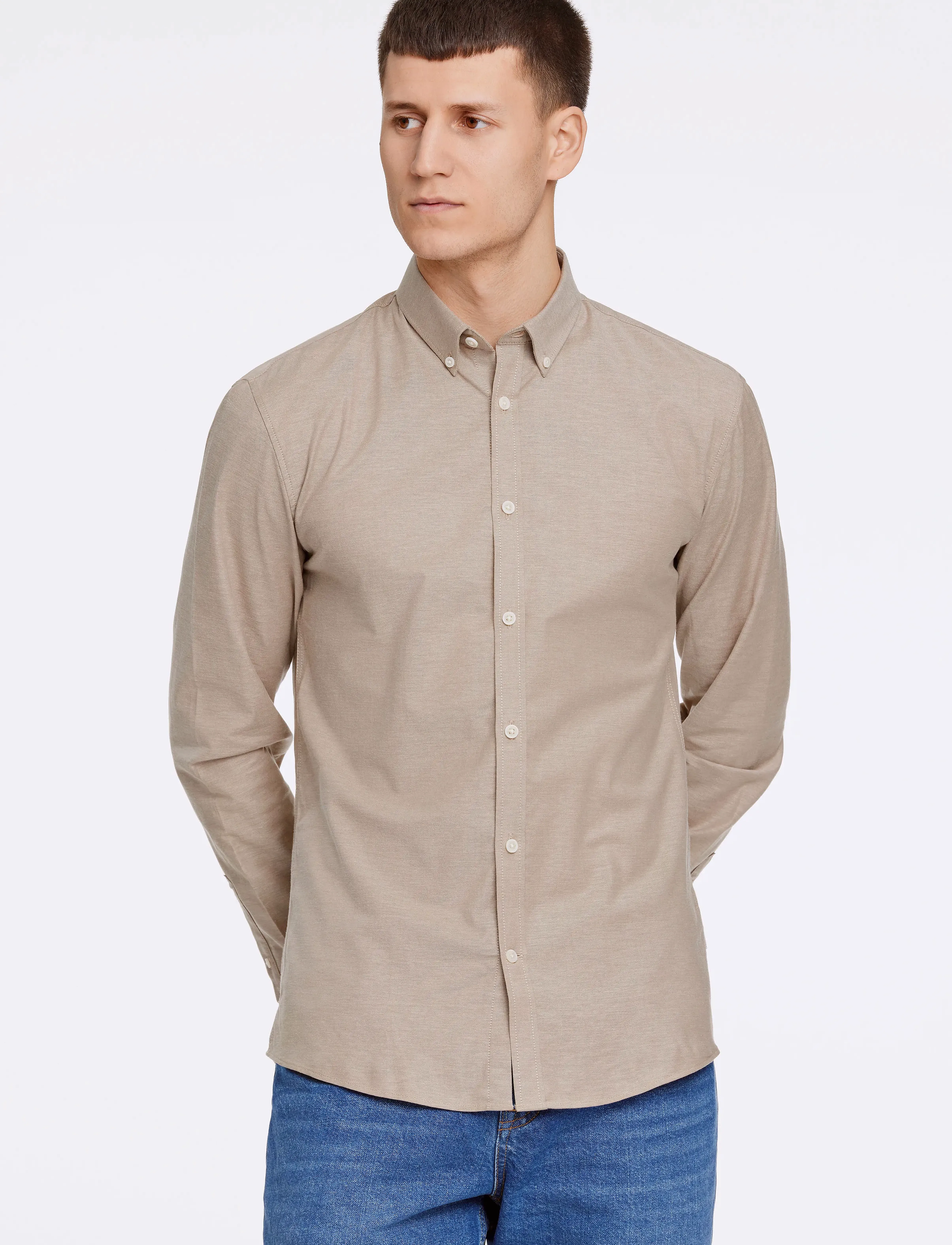 Lindbergh Yarn dyed oxford superflex shirt L/S - Oxford shirts - LT STONE MIX / beige