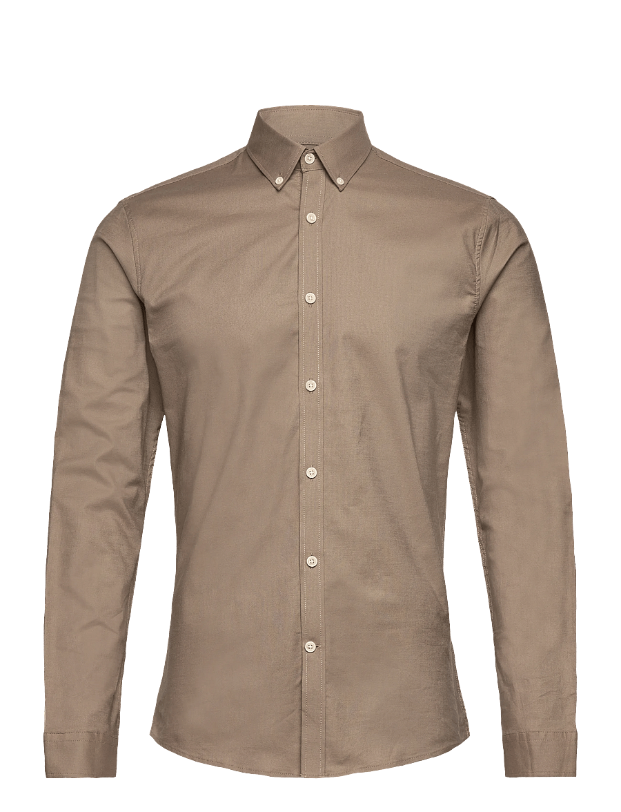 Lindbergh - Yarn dyed oxford superflex shirt L/S - oxford-skjortor - mid stone mix - 0