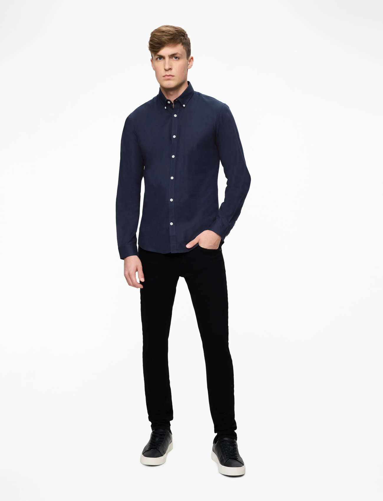 Lindbergh - Yarn dyed oxford superflex shirt - oxford-skjortor - navy mix - 2