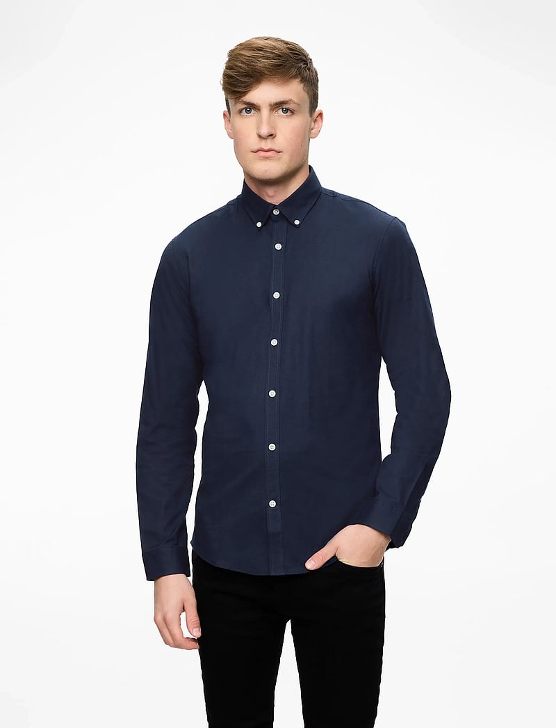 Lindbergh - Yarn dyed oxford superflex shirt - oxford-skjortor - navy mix - 0