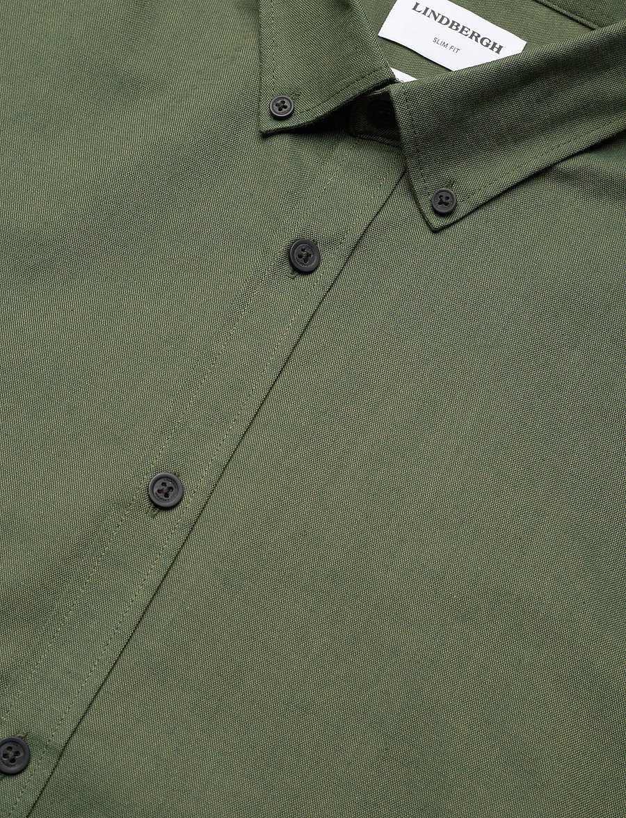 Lindbergh - Yarn dyed oxford superflex shirt L/S - oxfordi särgid - olive green mix - 3