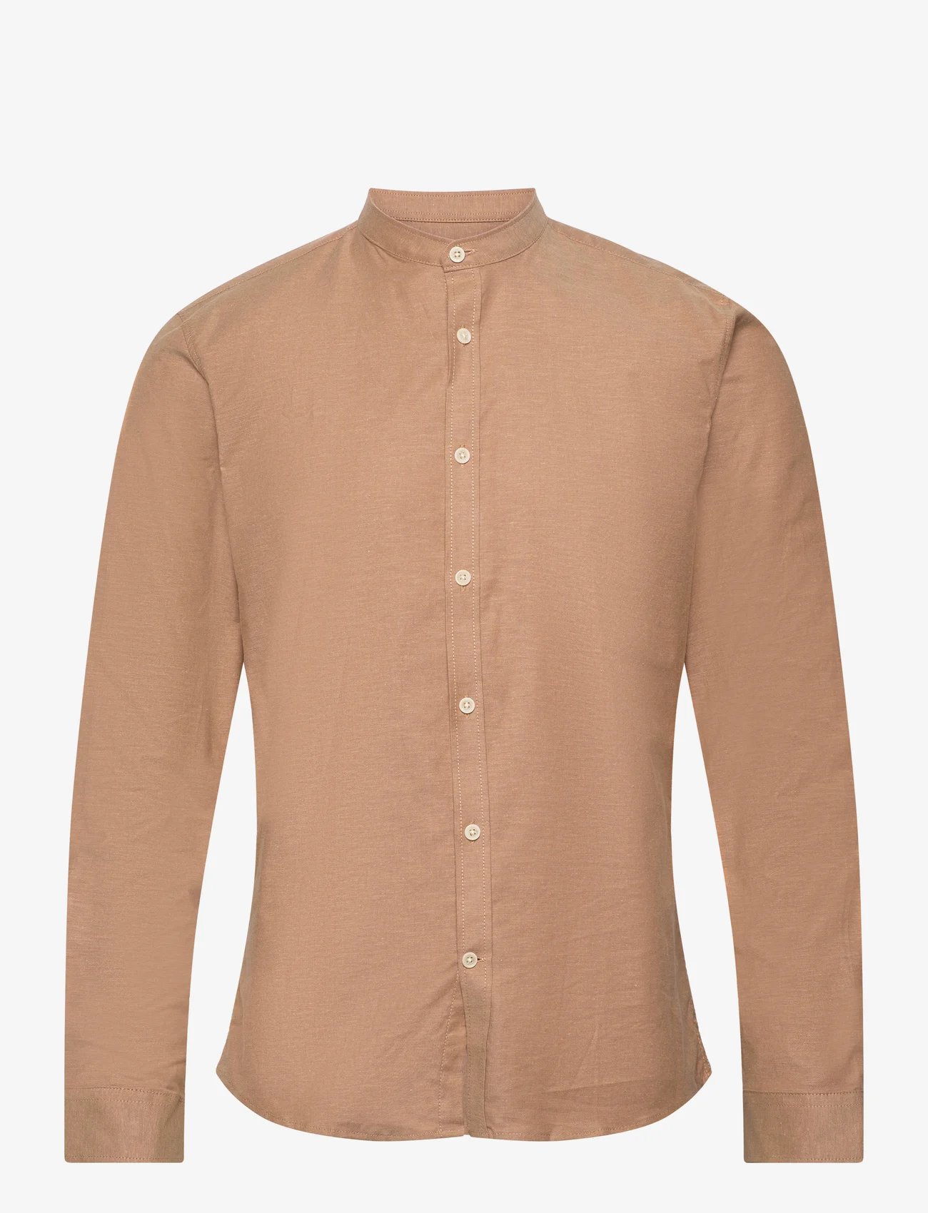 Lindbergh - Oxford manderin superflex L/S - oxford shirts - lt brown mix - 0