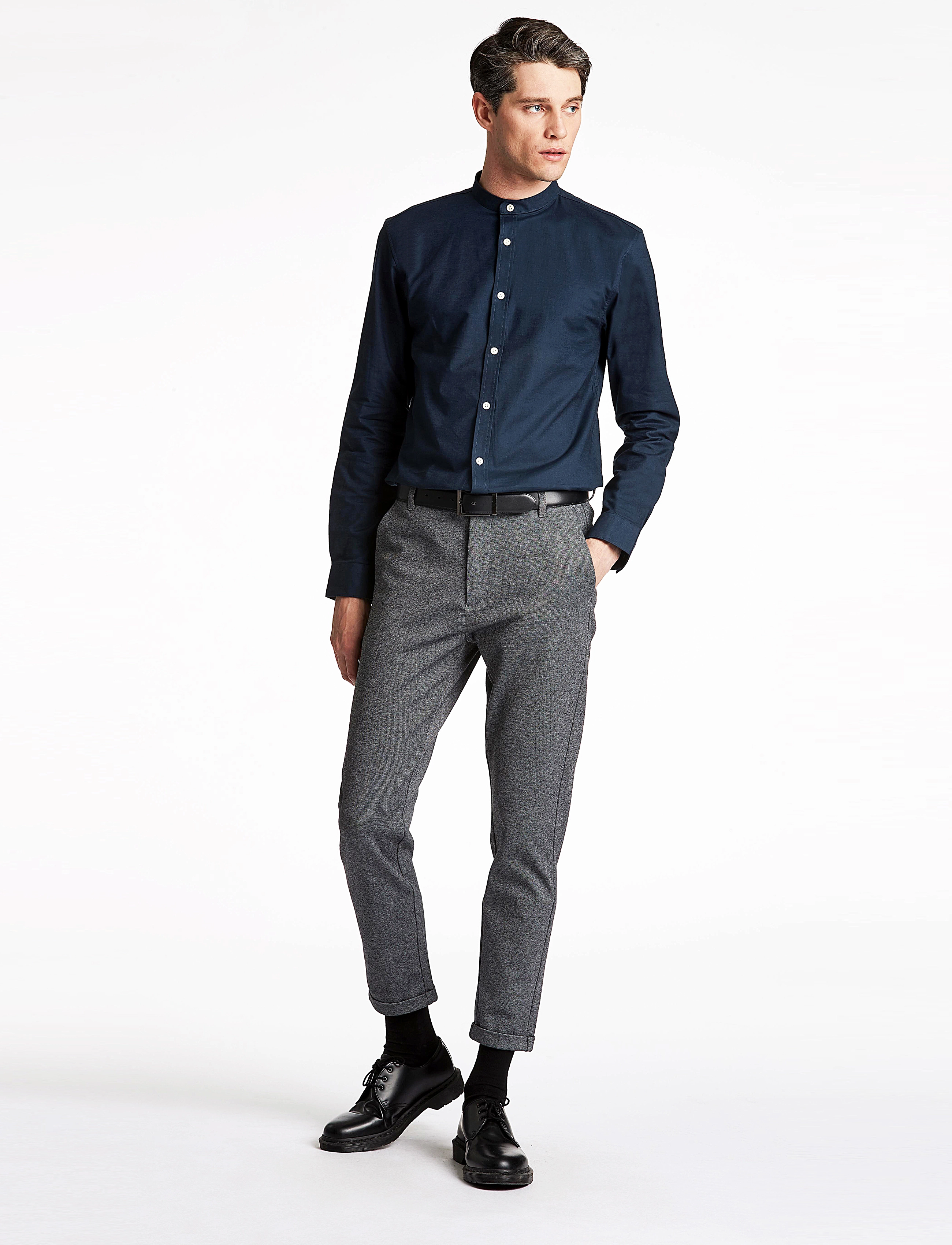Lindbergh Yarn Dyed Oxford Superflex Shirt L/S, L, Navy, Skjorter > Afslappet, Herre
